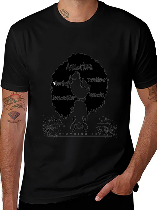 Aquarius Woman Black T-Shirt - Worthy Beautiful Brave