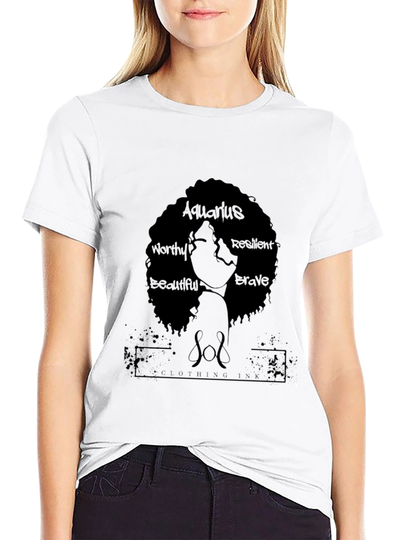 Aquarius Woman Black T-Shirt - Worthy Beautiful Brave