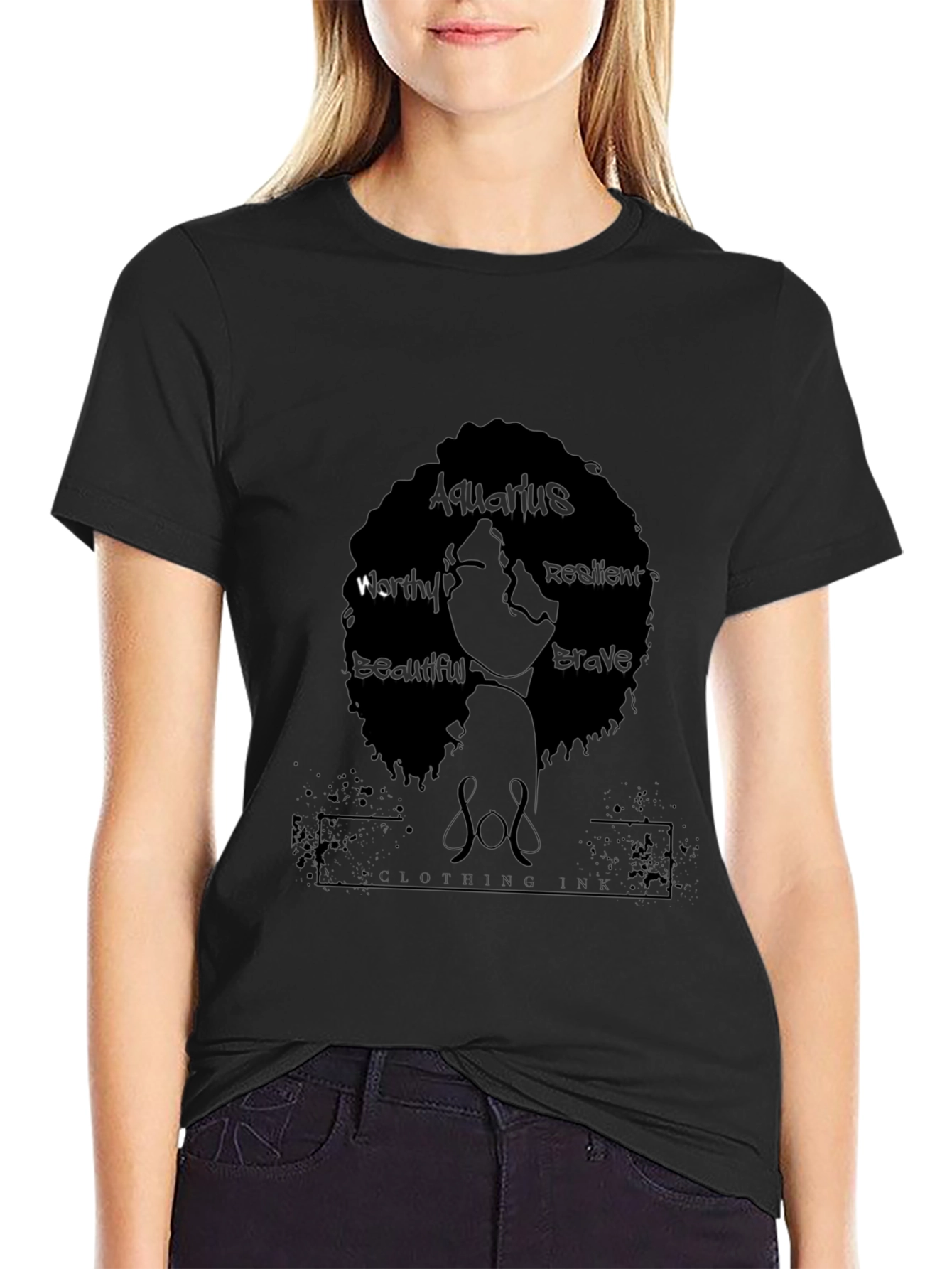 Aquarius Woman Black T-Shirt - Worthy Beautiful Brave