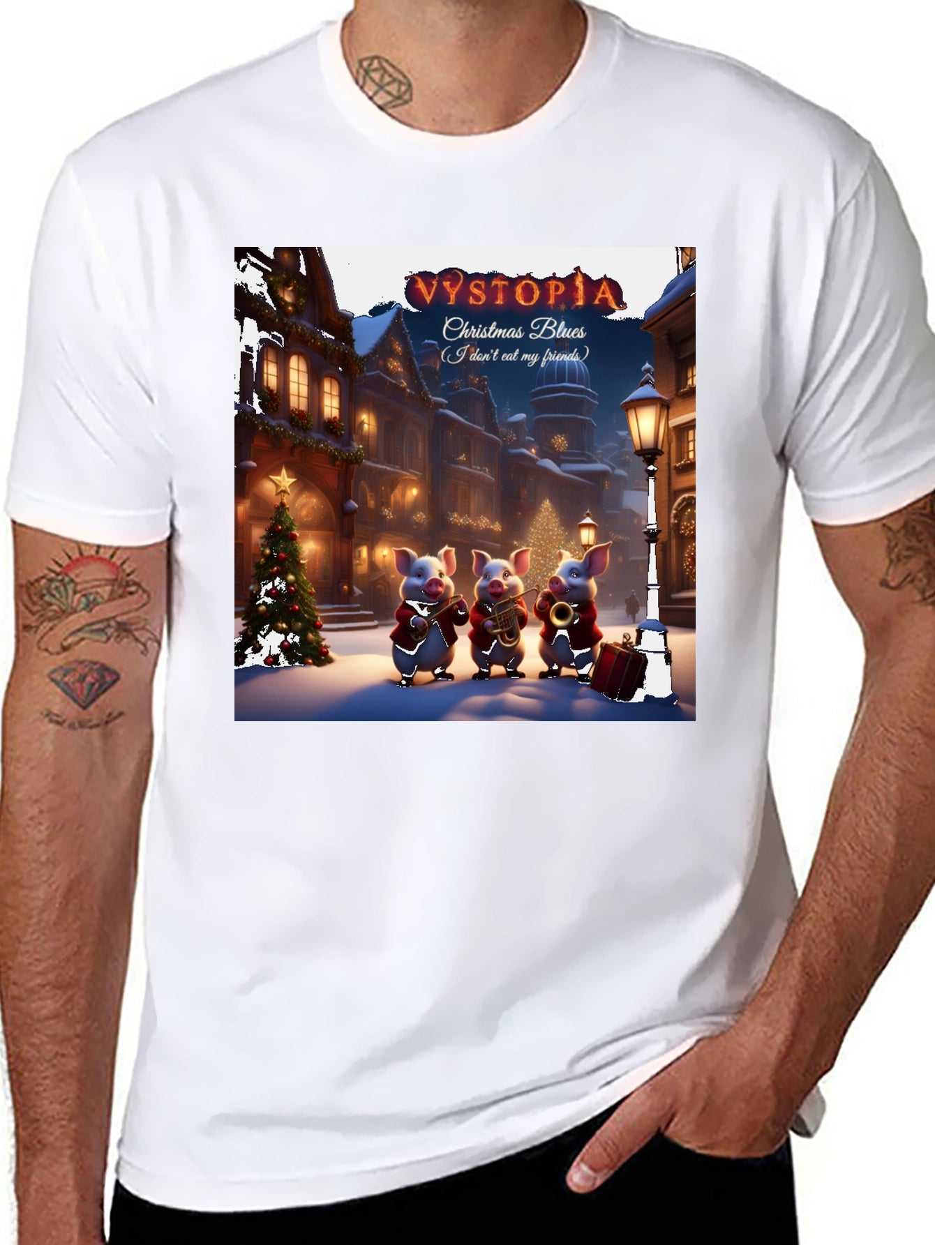 Vystopia Christmas Blues T-Shirt - Dont Eat My Friends