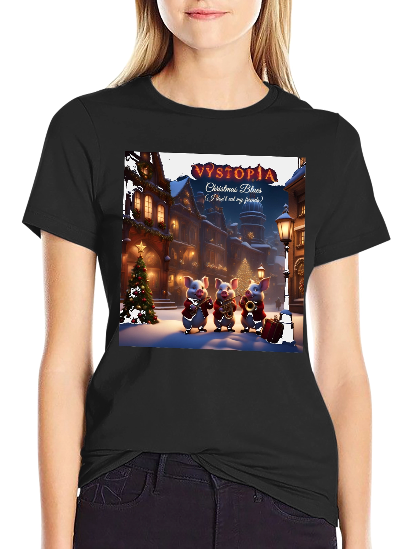 Vystopia Christmas Blues T-Shirt - Dont Eat My Friends