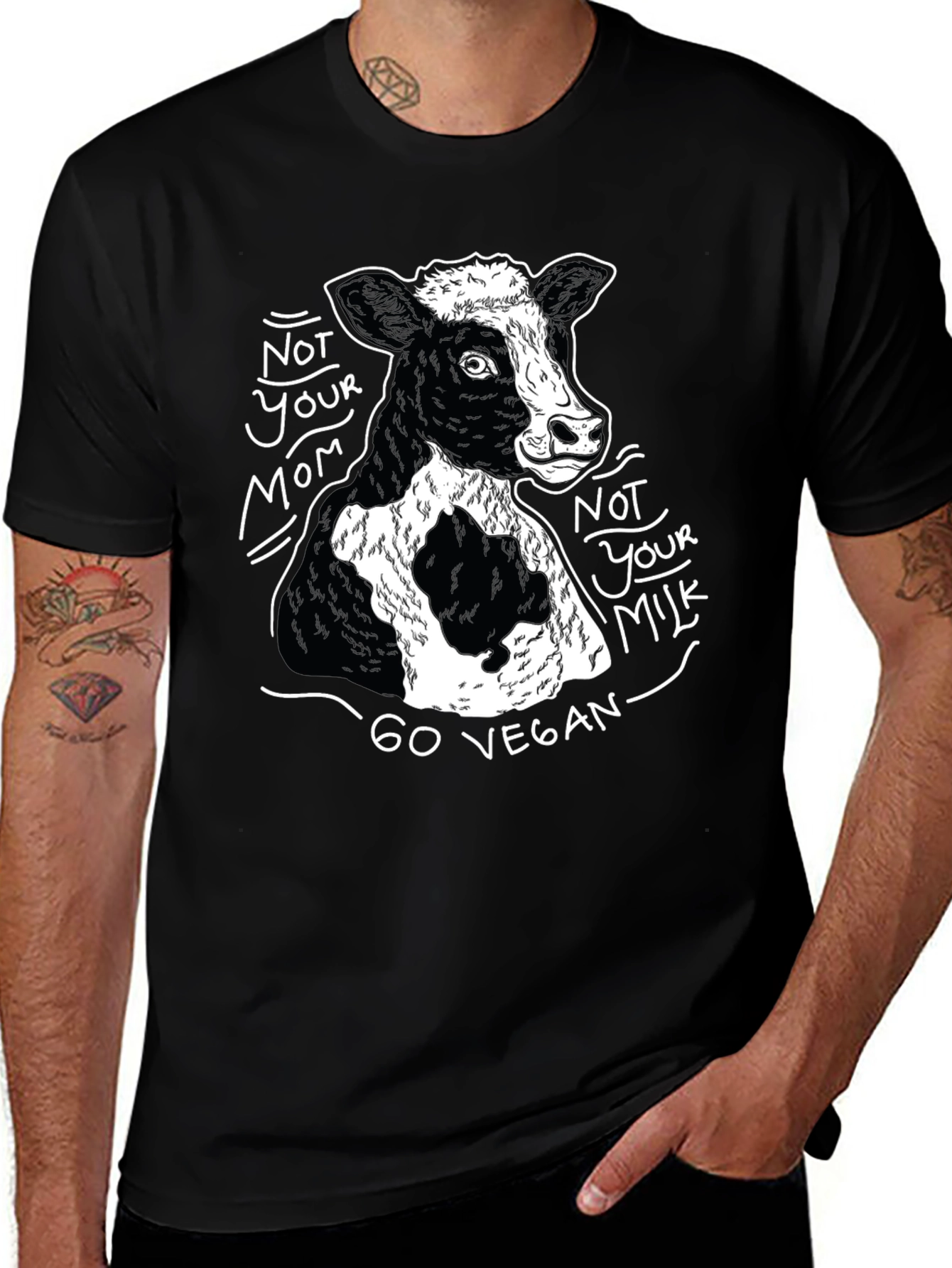 Vegan Cow Graphic T-Shirt - Unisex Black Tee