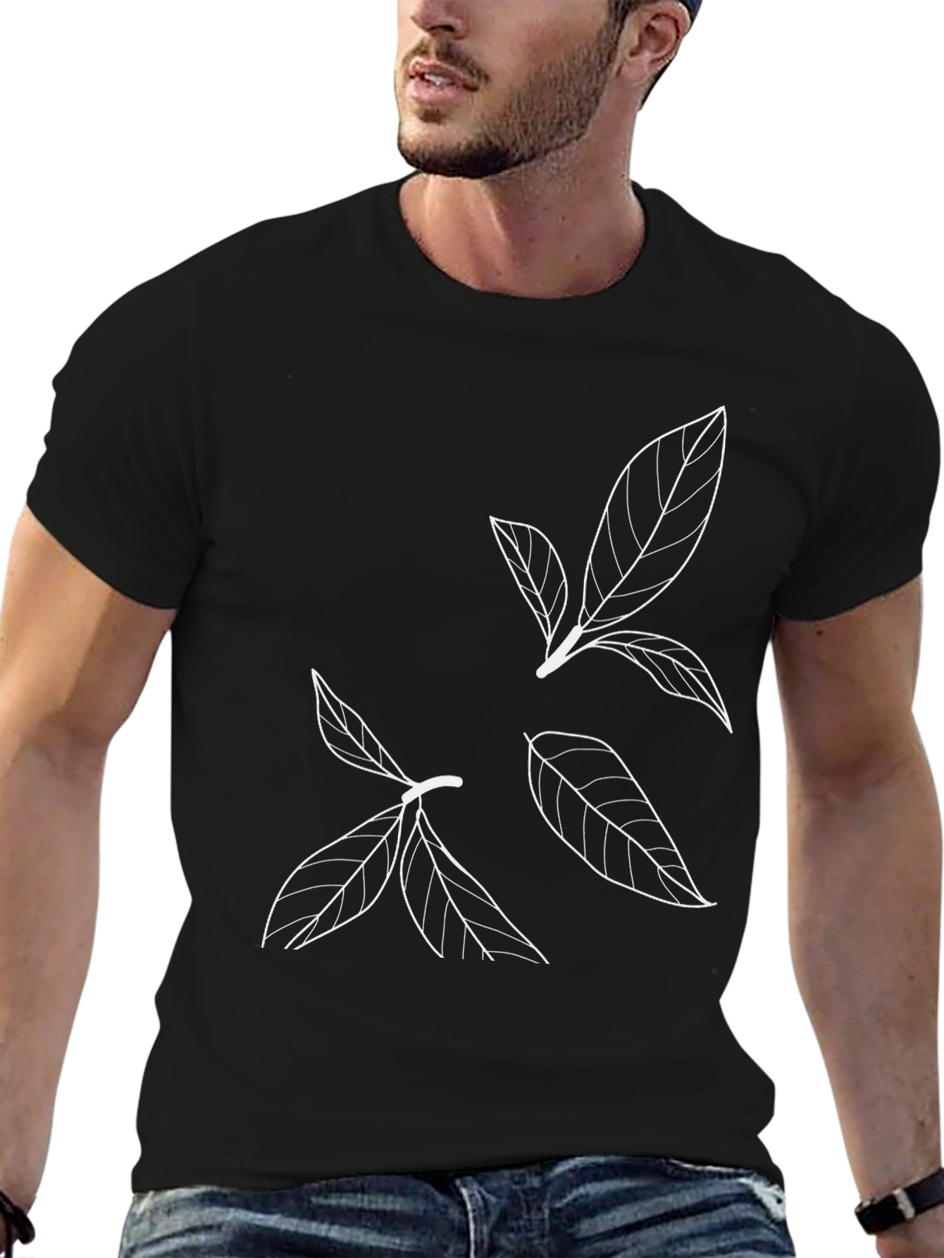 Minimalist Leaf Graphic Black T-Shirt