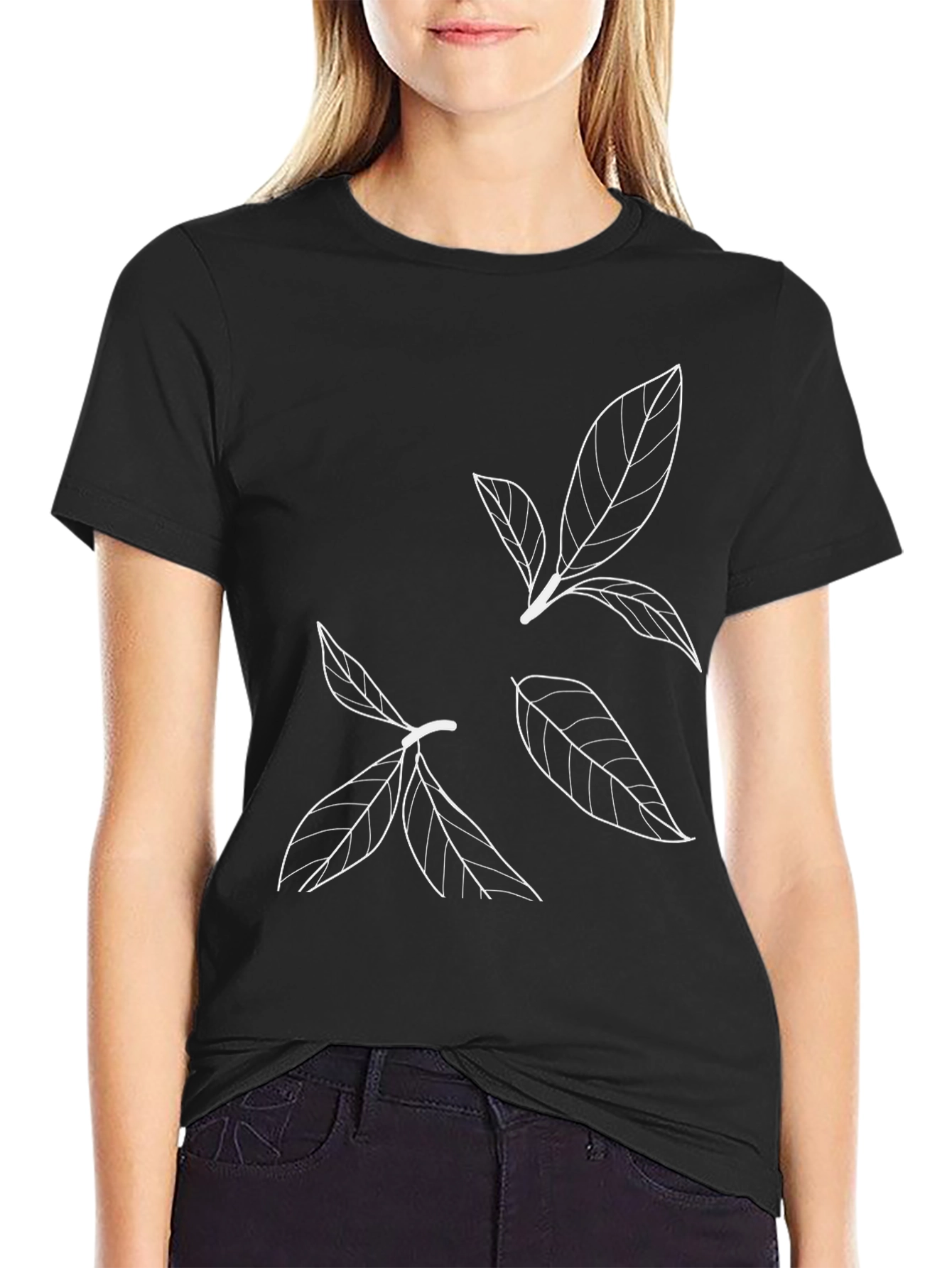 Minimalist Leaf Graphic Black T-Shirt