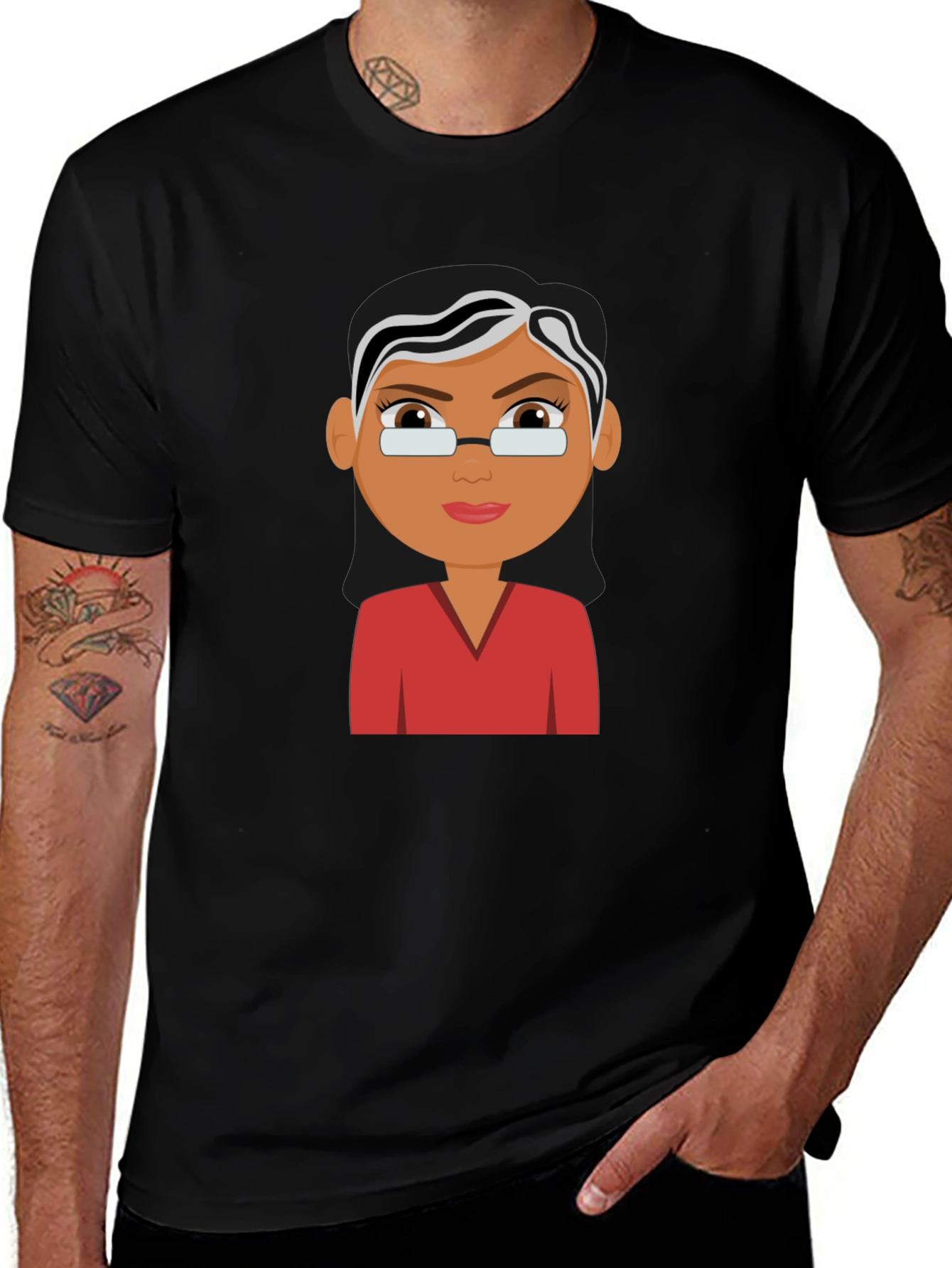 Cartoon Teacher Graphic Tee - Unisex Black T-Shirt