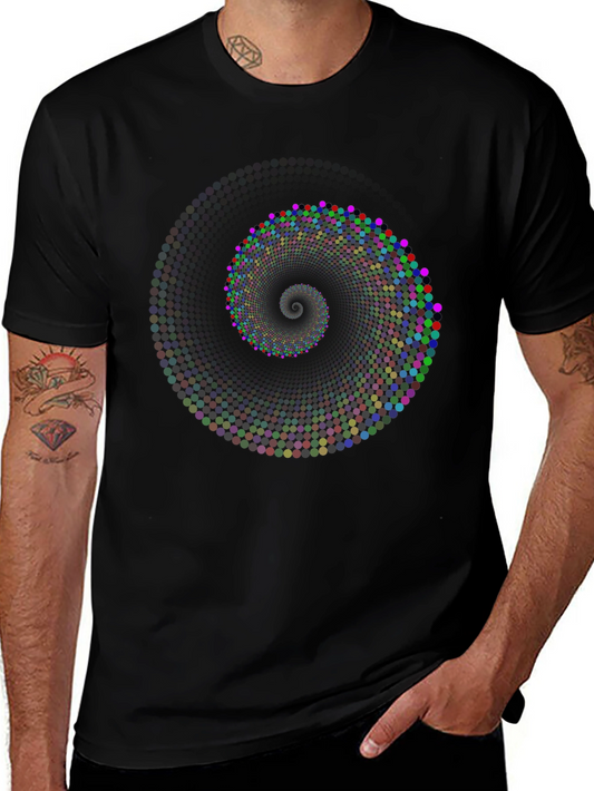 Geometric Dot Spiral T-Shirt - Black