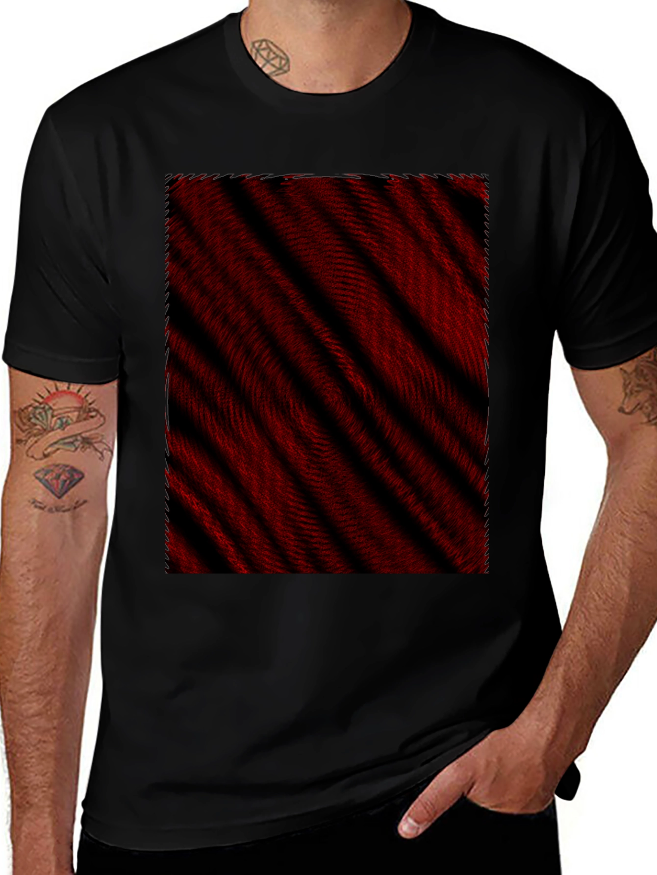 Abstract Red & Black Striped Tee