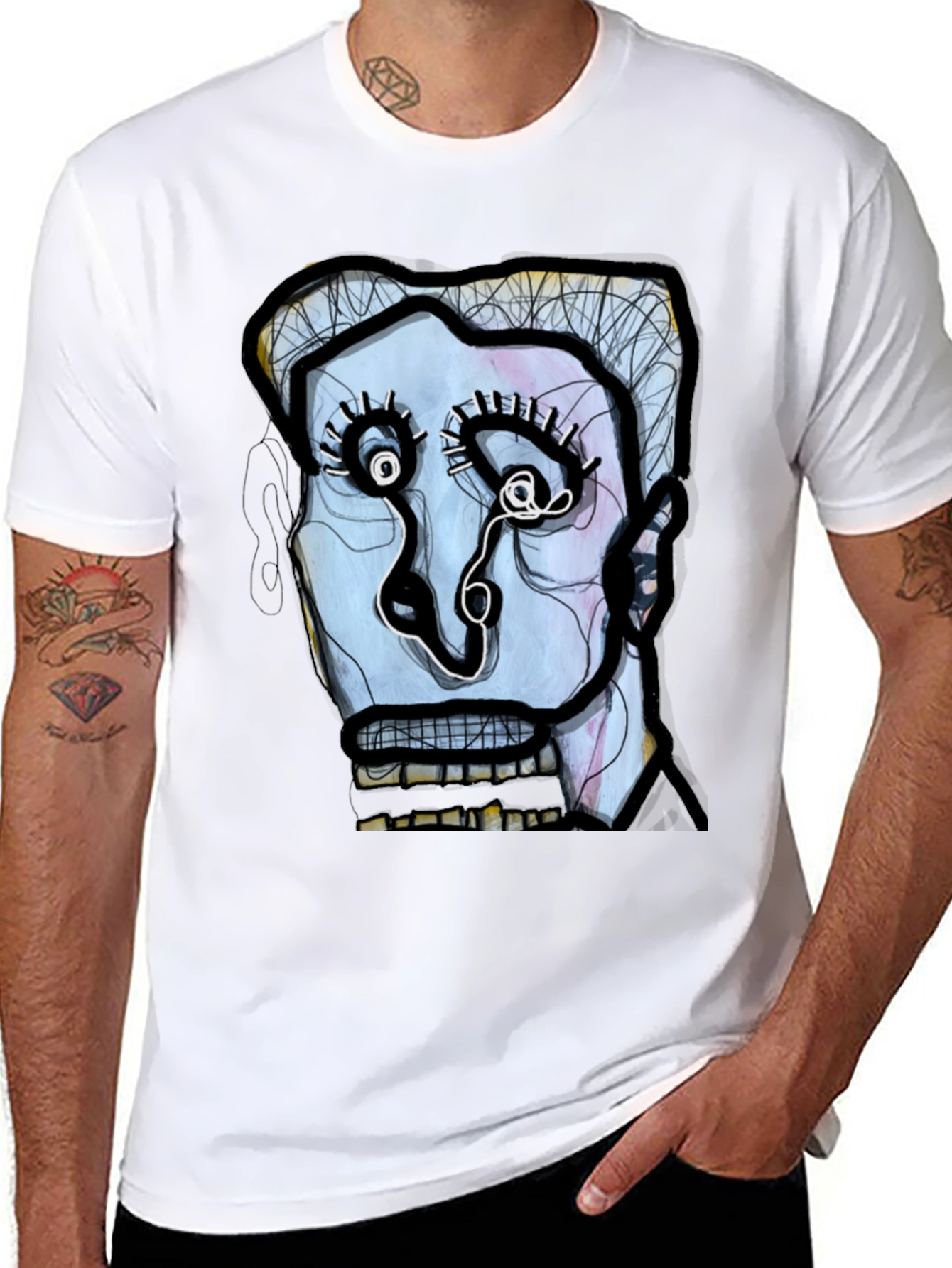 Abstract Art Face Graphic Black Tee
