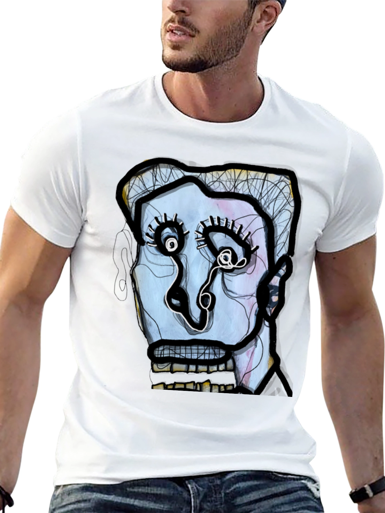 Abstract Art Face Graphic Black Tee