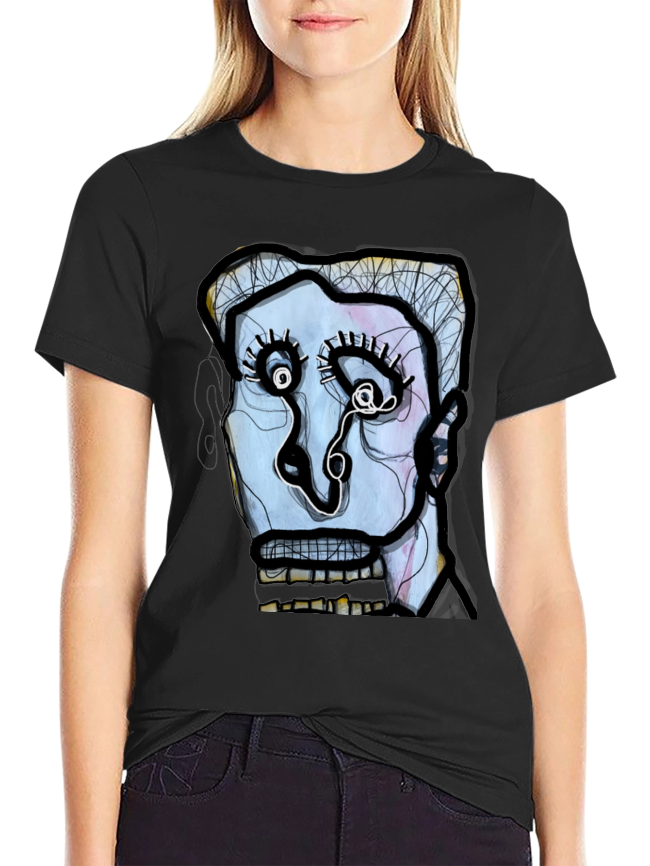Abstract Art Face Graphic Black Tee
