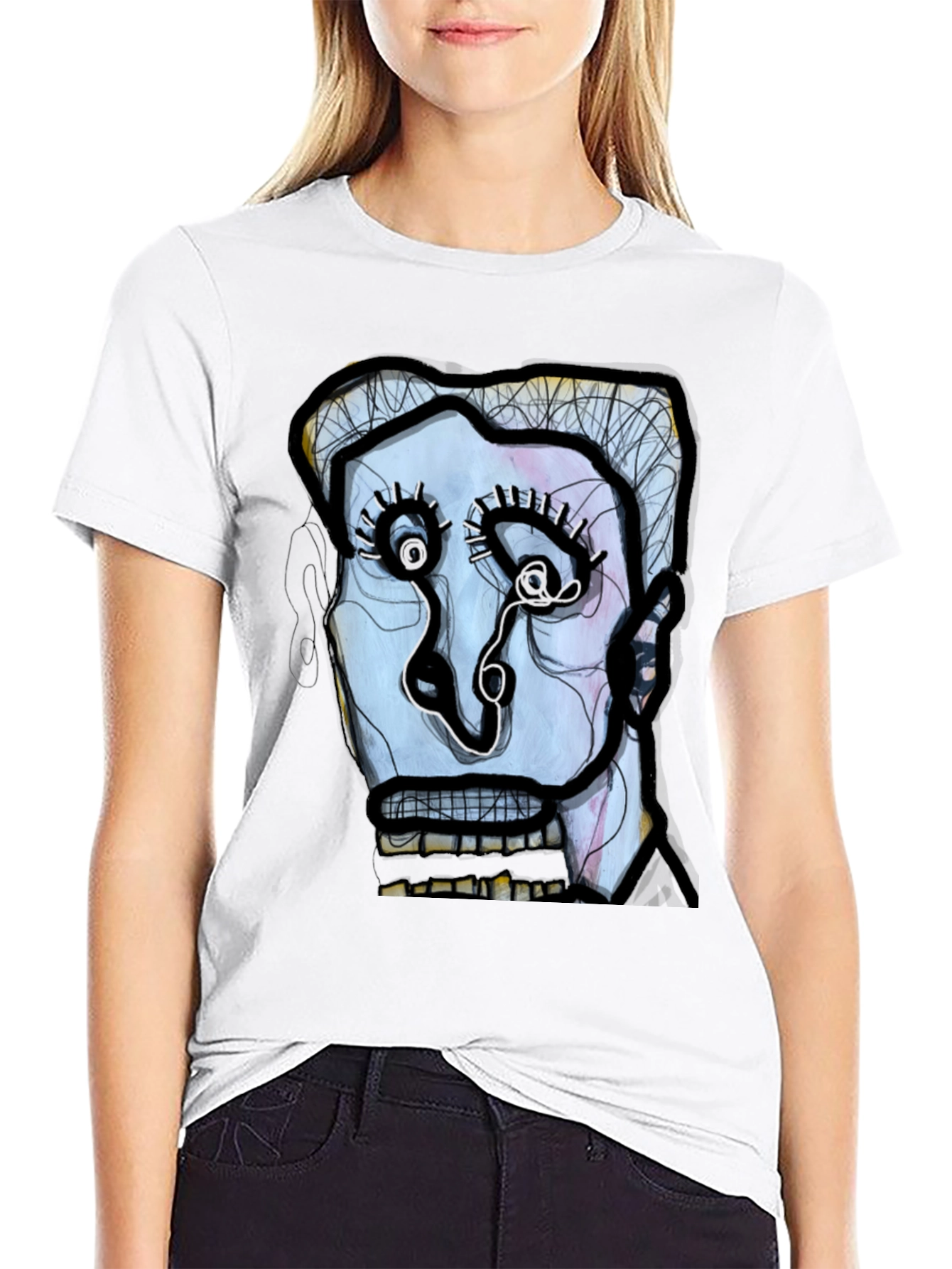 Abstract Art Face Graphic Black Tee