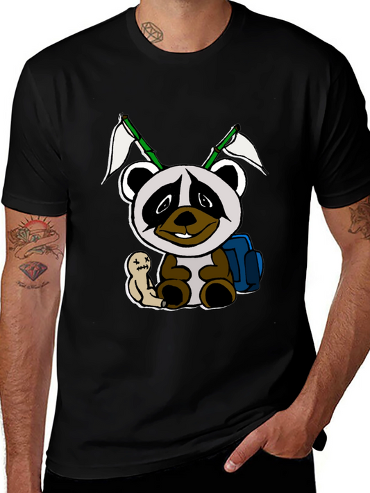 Cartoon Panda Graphic Black Tee