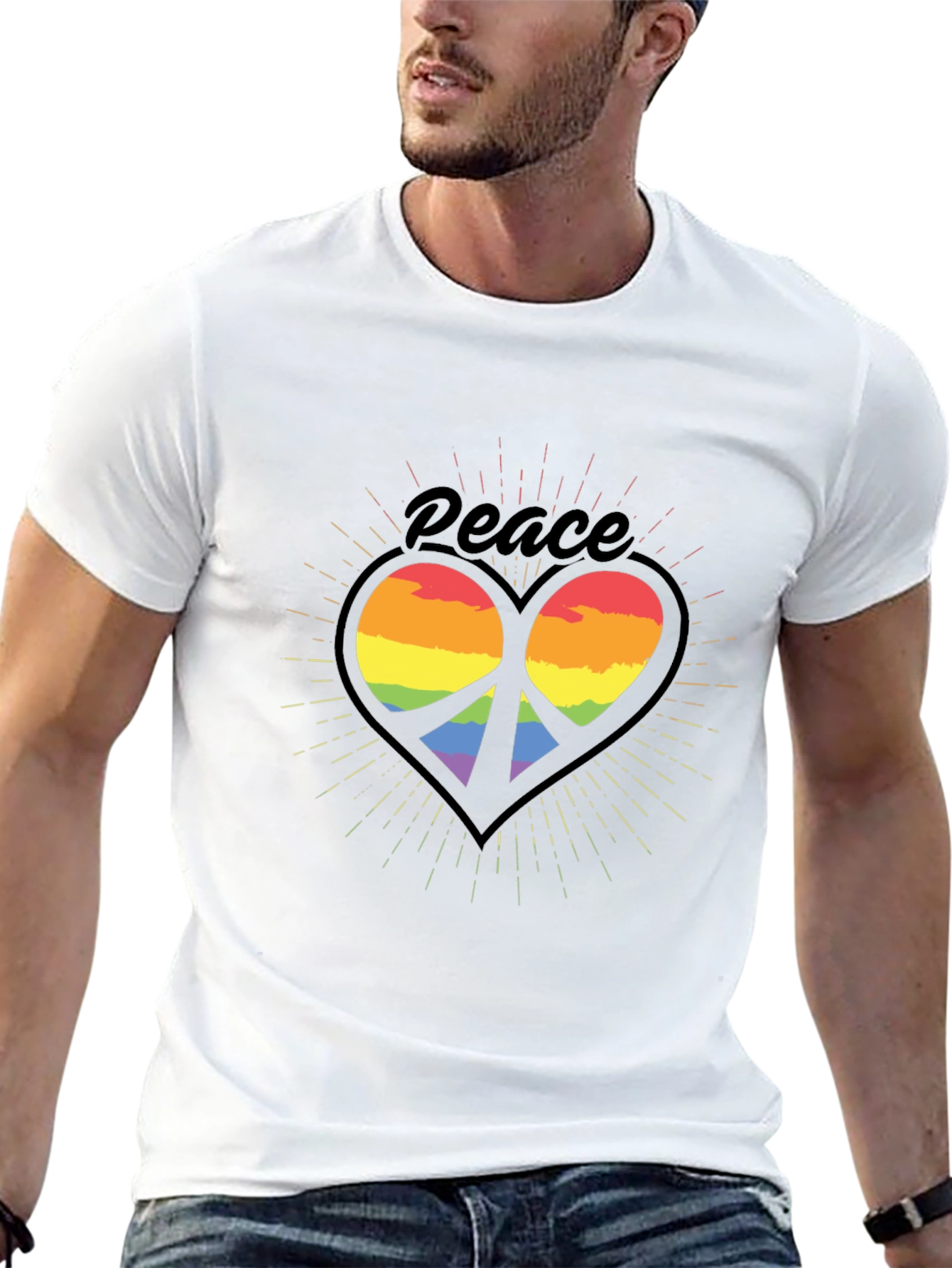 Peace Heart Rainbow T-Shirt - Black
