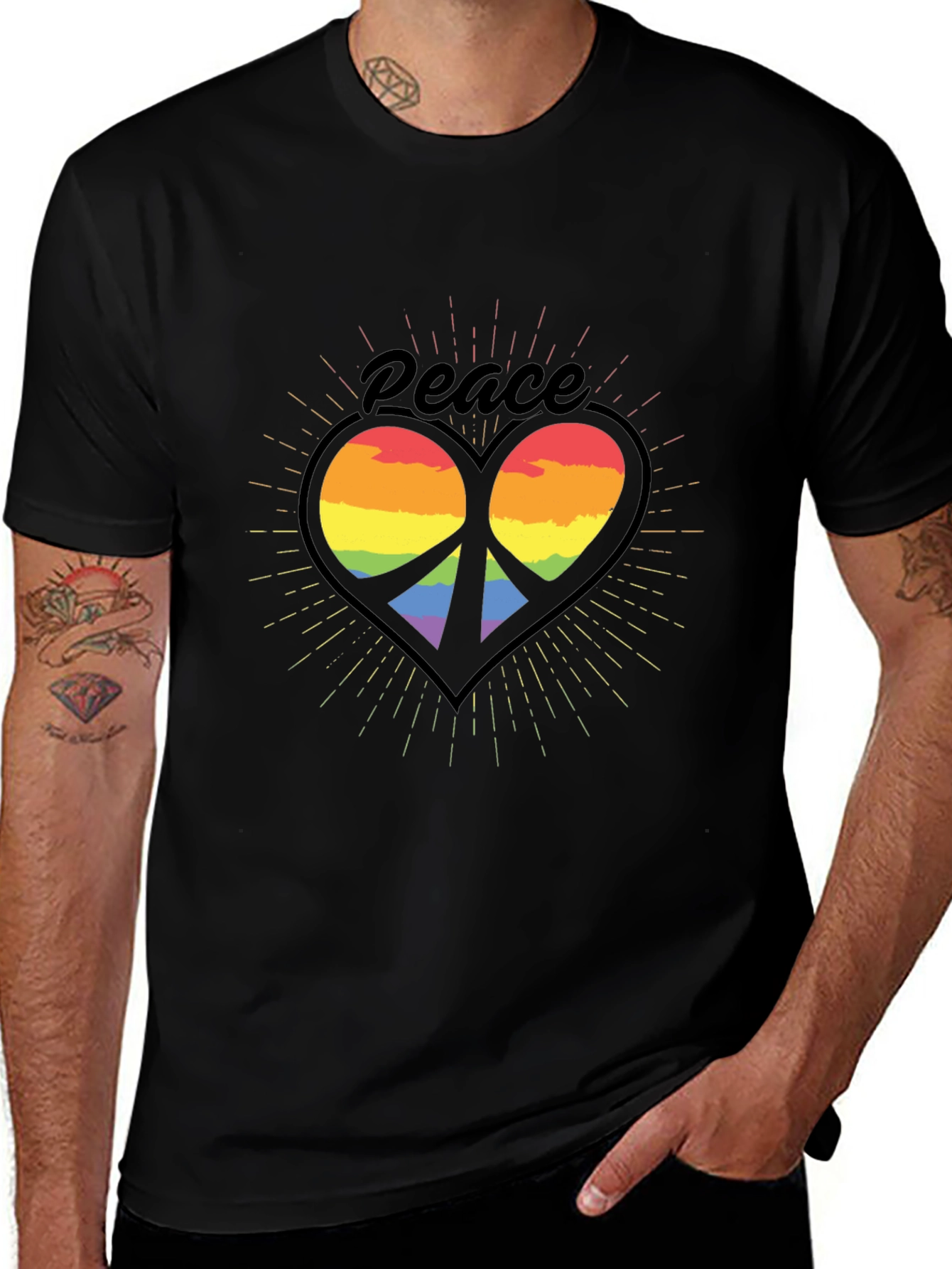 Peace Heart Rainbow T-Shirt - Black