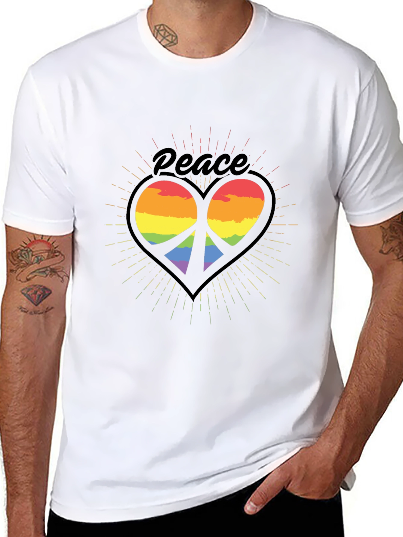 Peace Heart Rainbow T-Shirt - Black