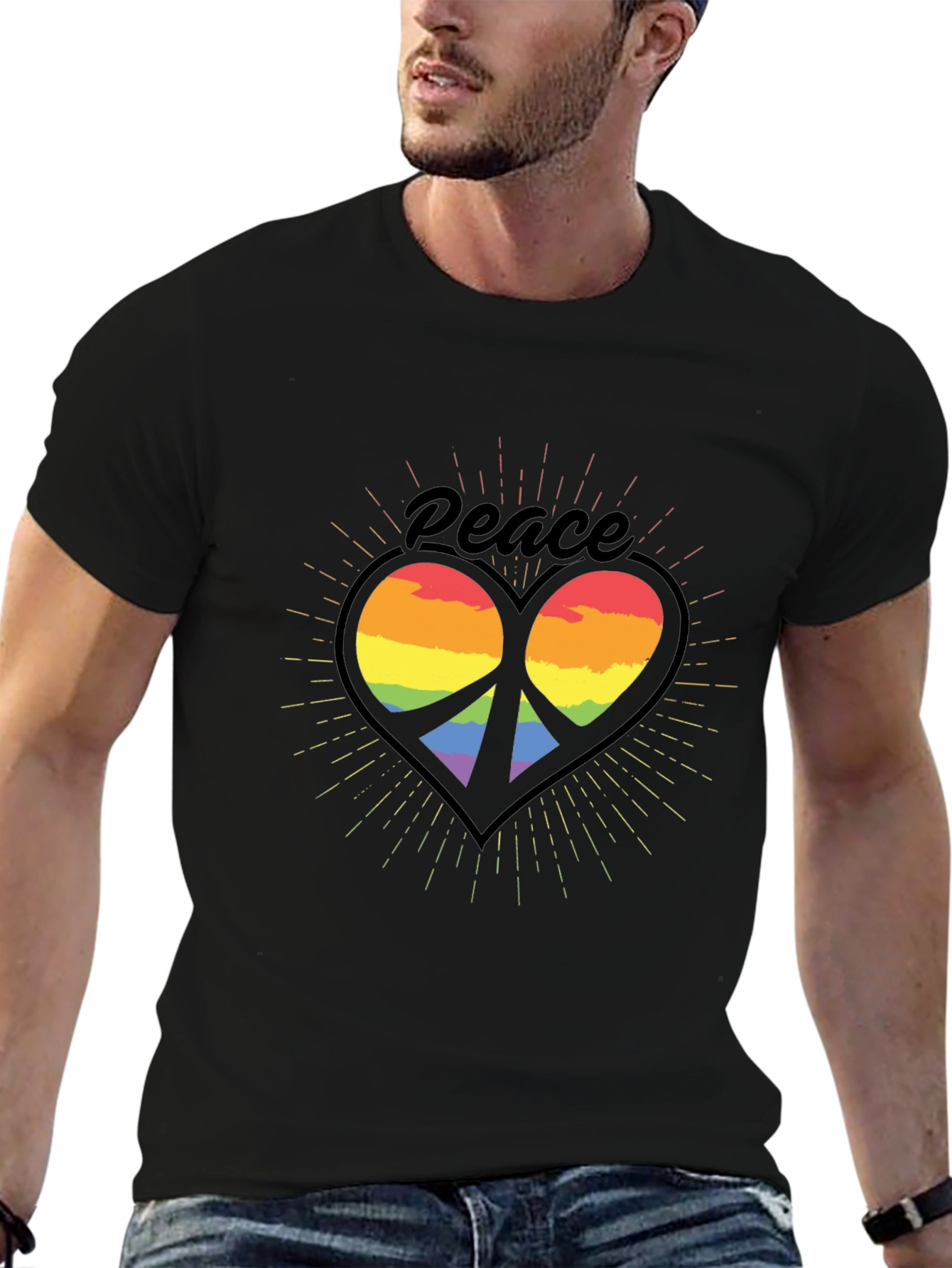Peace Heart Rainbow T-Shirt - Black