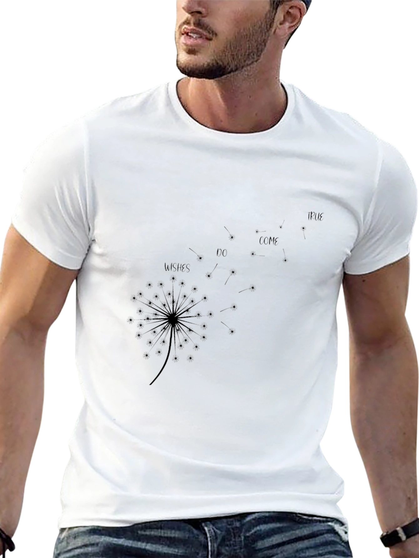 Dandelion Wishes Graphic Tee - Black Cotton Casual T-Shirt