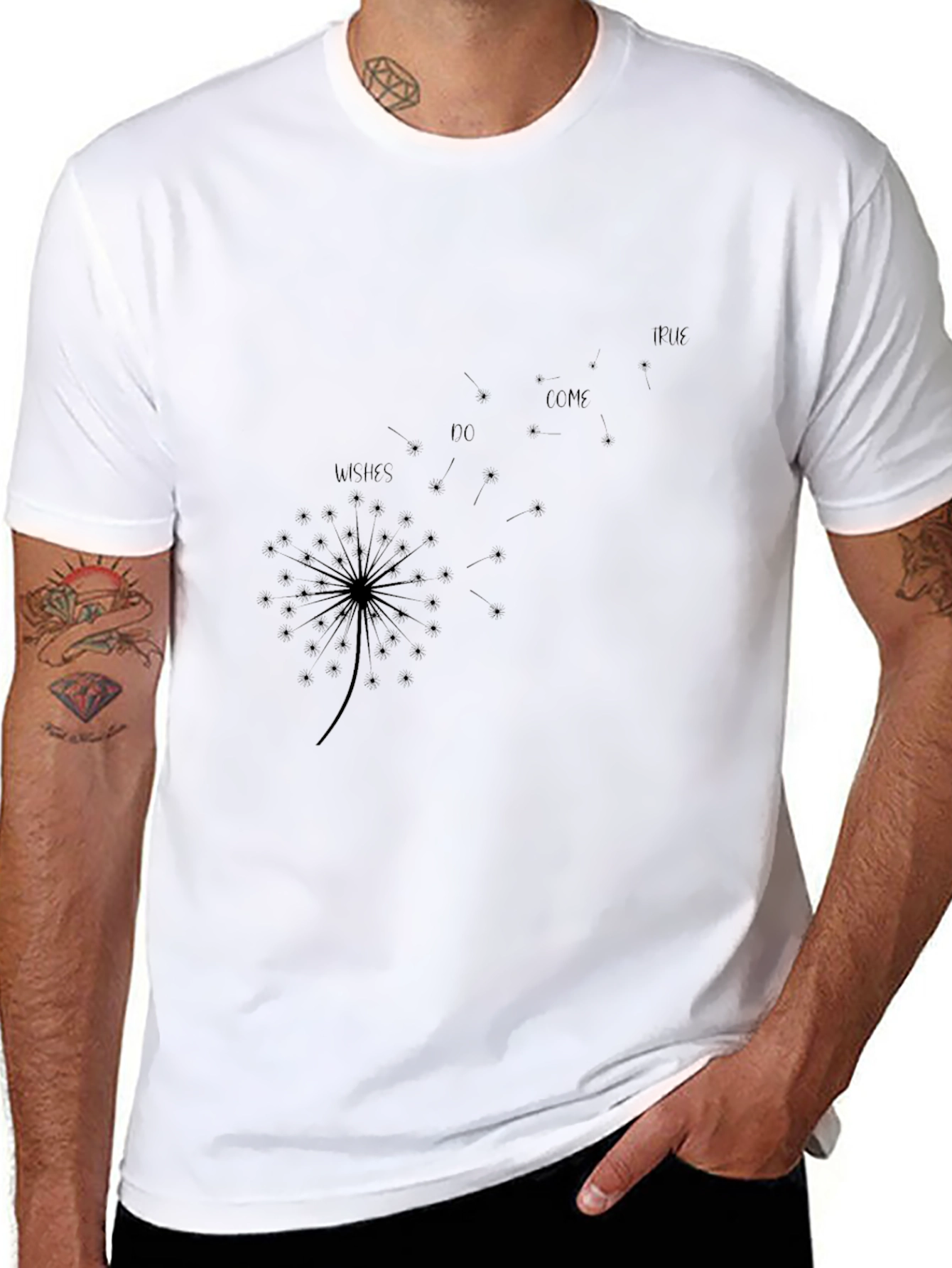 Dandelion Wishes Graphic Tee - Black Cotton Casual T-Shirt