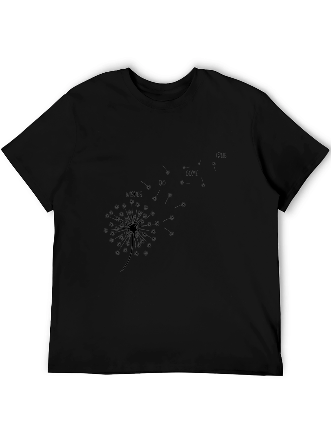 Dandelion Wishes Graphic Tee - Black Cotton Casual T-Shirt