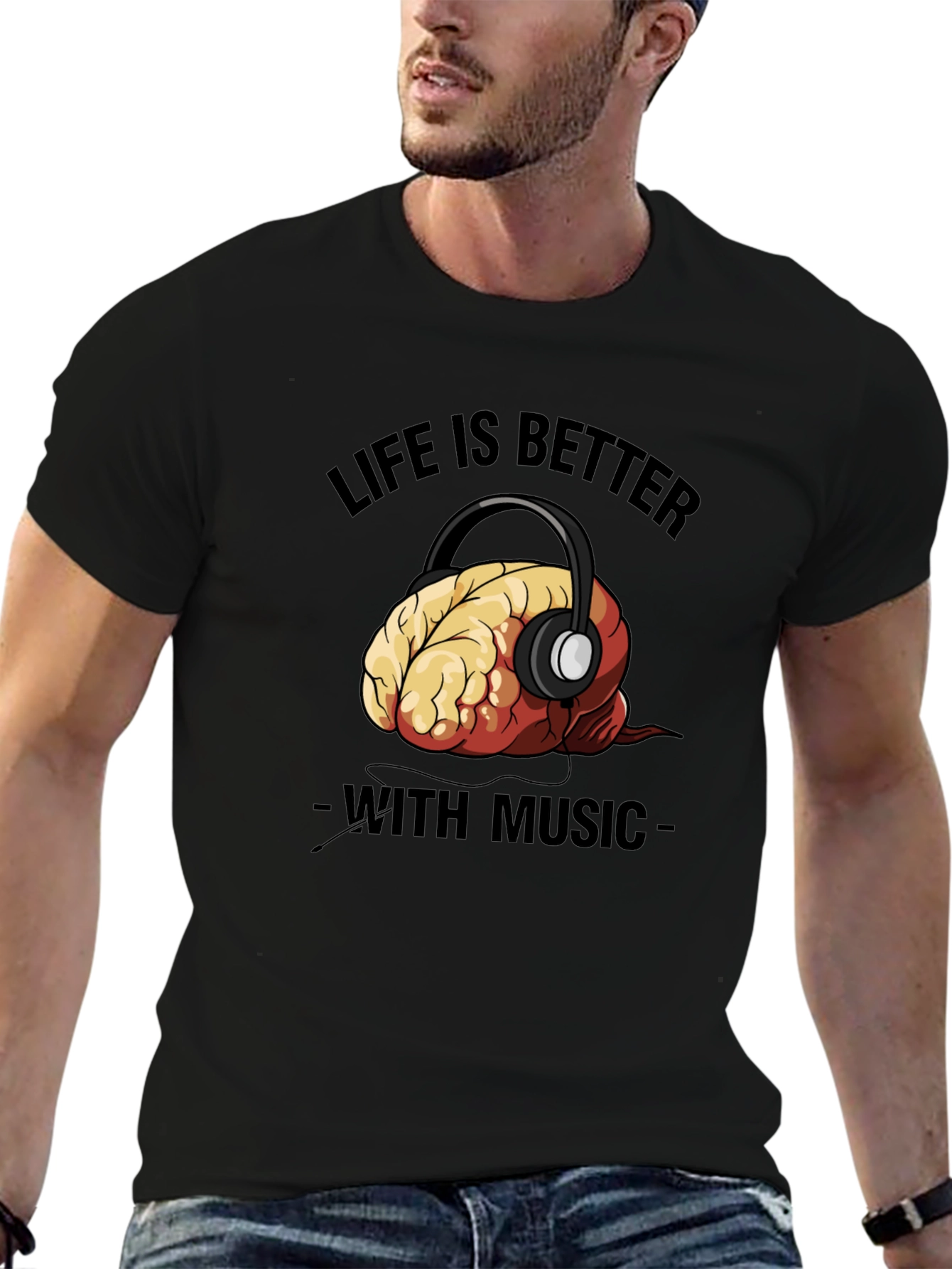 Life Is Better With Music Brain T-Shirt