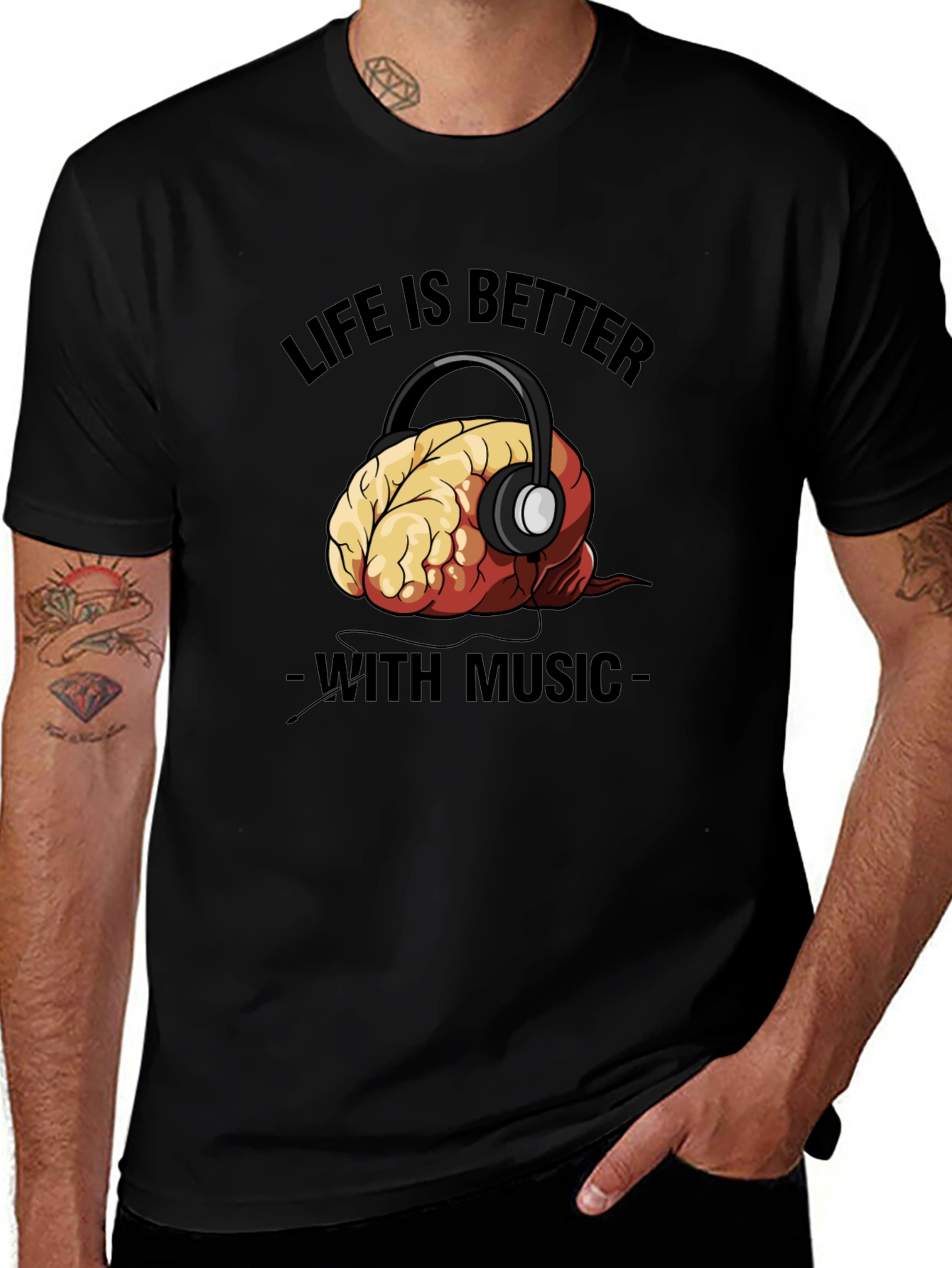 Life Is Better With Music Brain T-Shirt