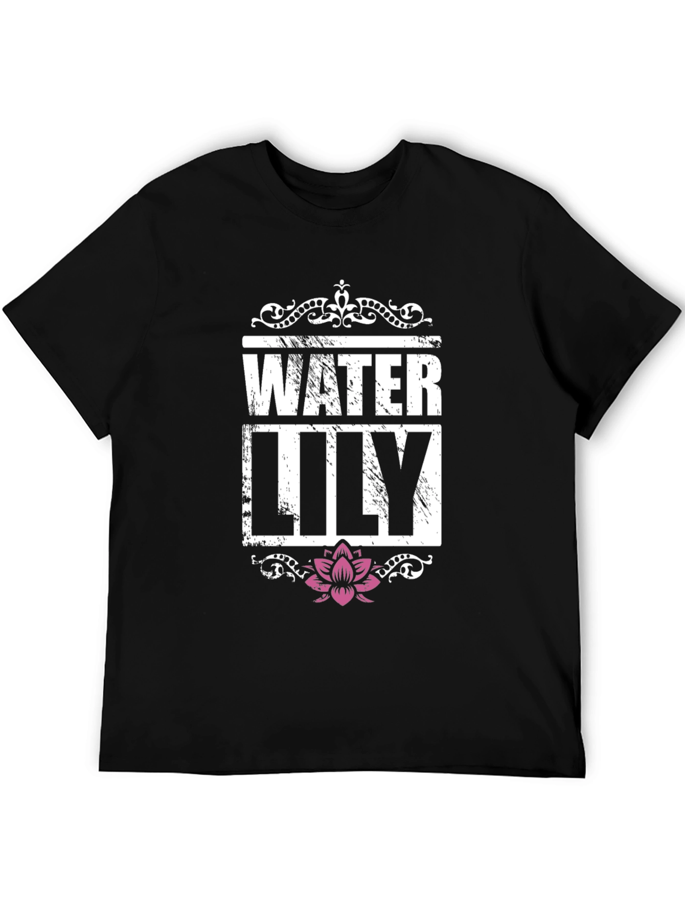 Water Lily Graphic T-Shirt Black Cotton Tee