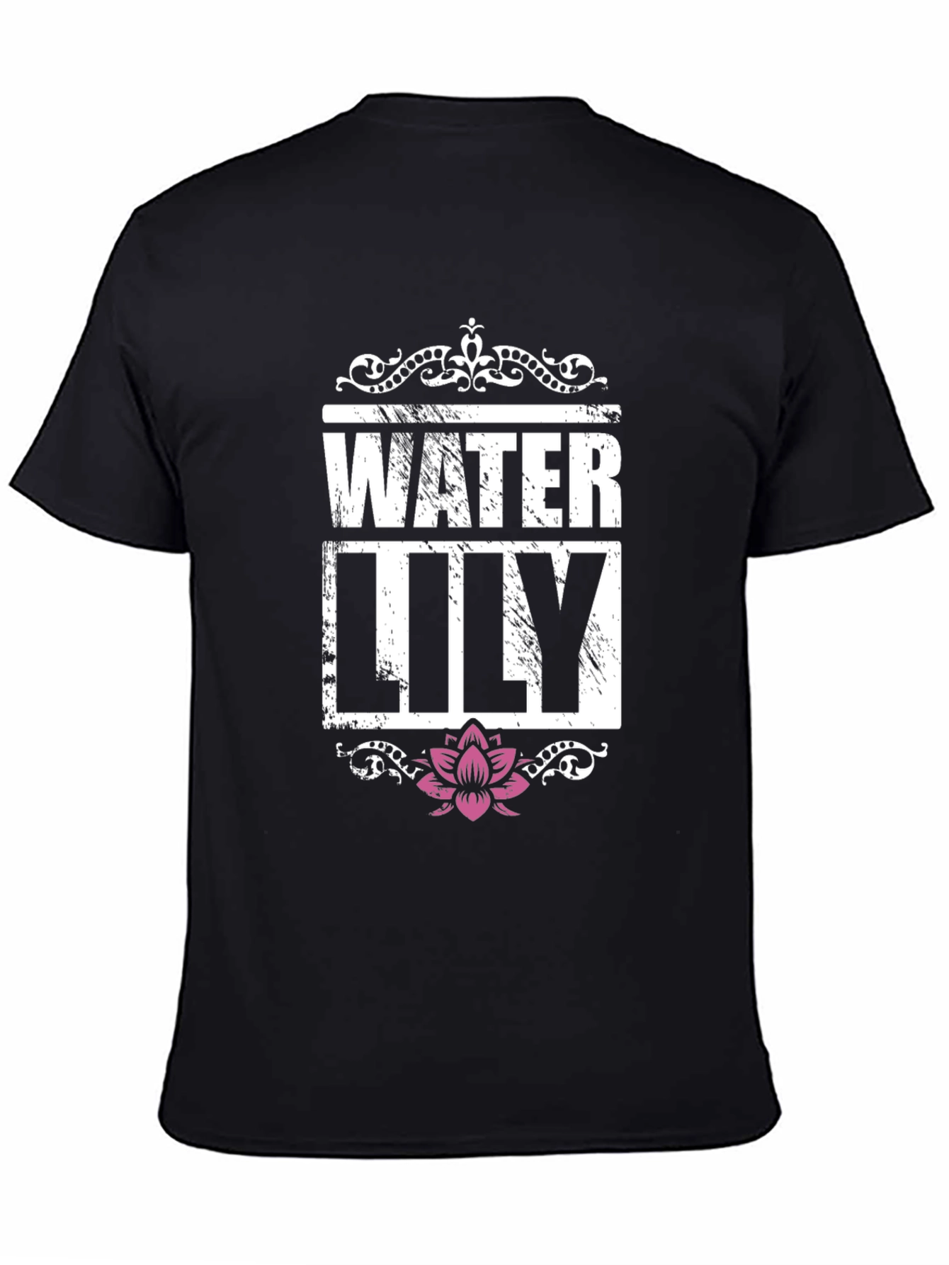 Water Lily Graphic T-Shirt Black Cotton Tee