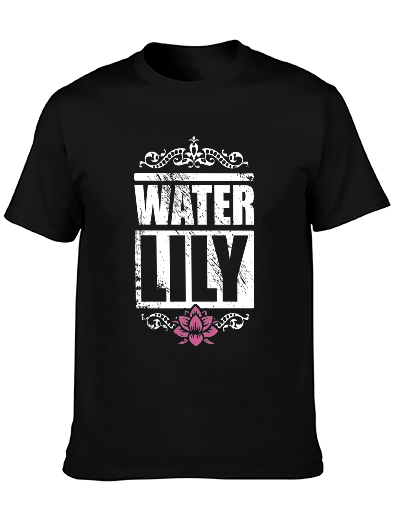 Water Lily Graphic T-Shirt Black Cotton Tee