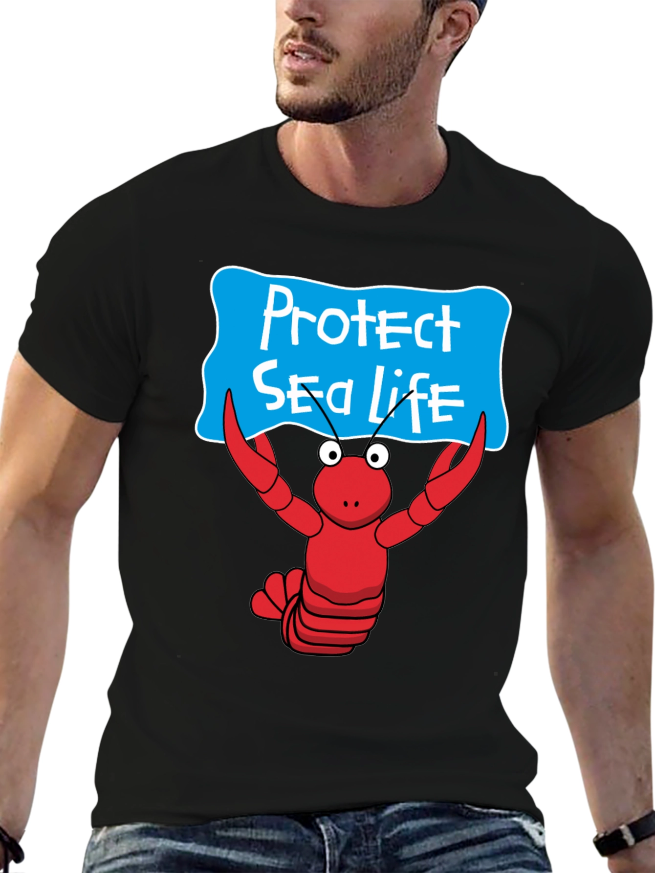 Protect Sea Life Cartoon Lobster Graphic Tee