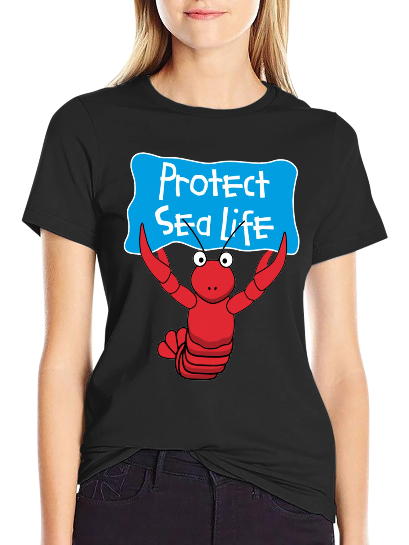 Protect Sea Life Cartoon Lobster Graphic Tee