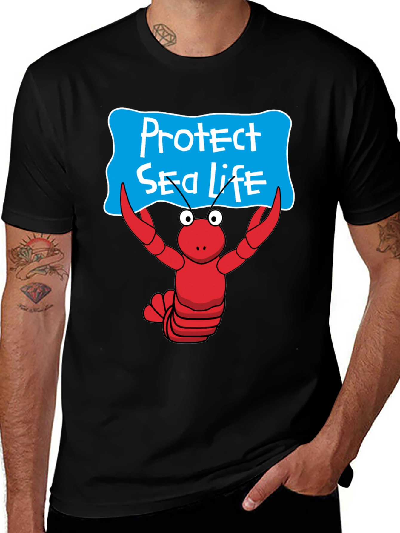 Protect Sea Life Cartoon Lobster Graphic Tee