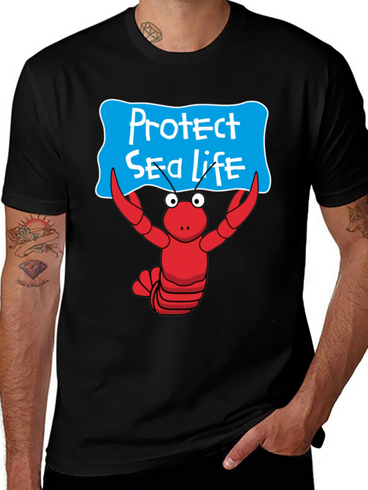 Protect Sea Life Cartoon Lobster Graphic Tee