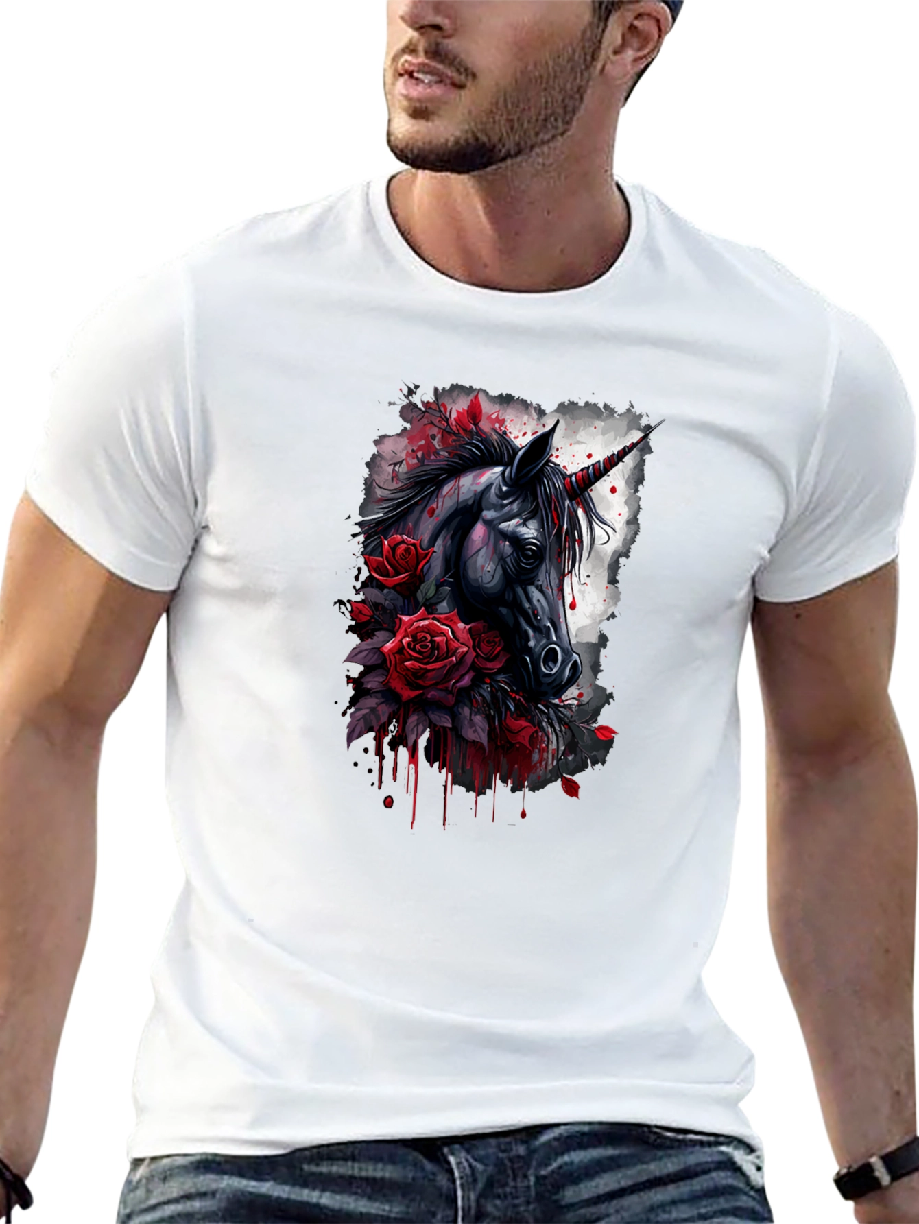 Unicorn & Roses Graphic Black T-Shirt