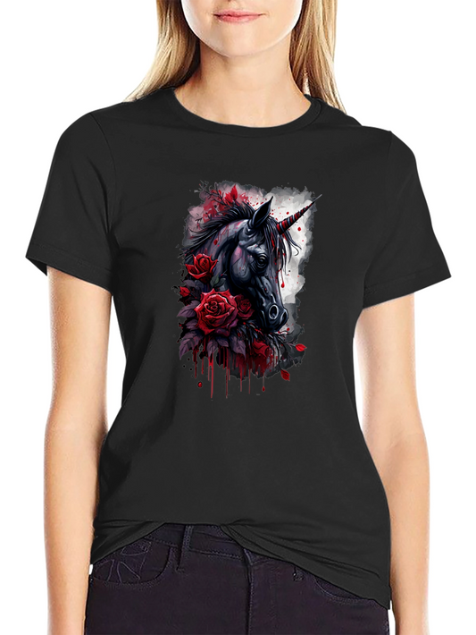 Unicorn & Roses Graphic Black T-Shirt