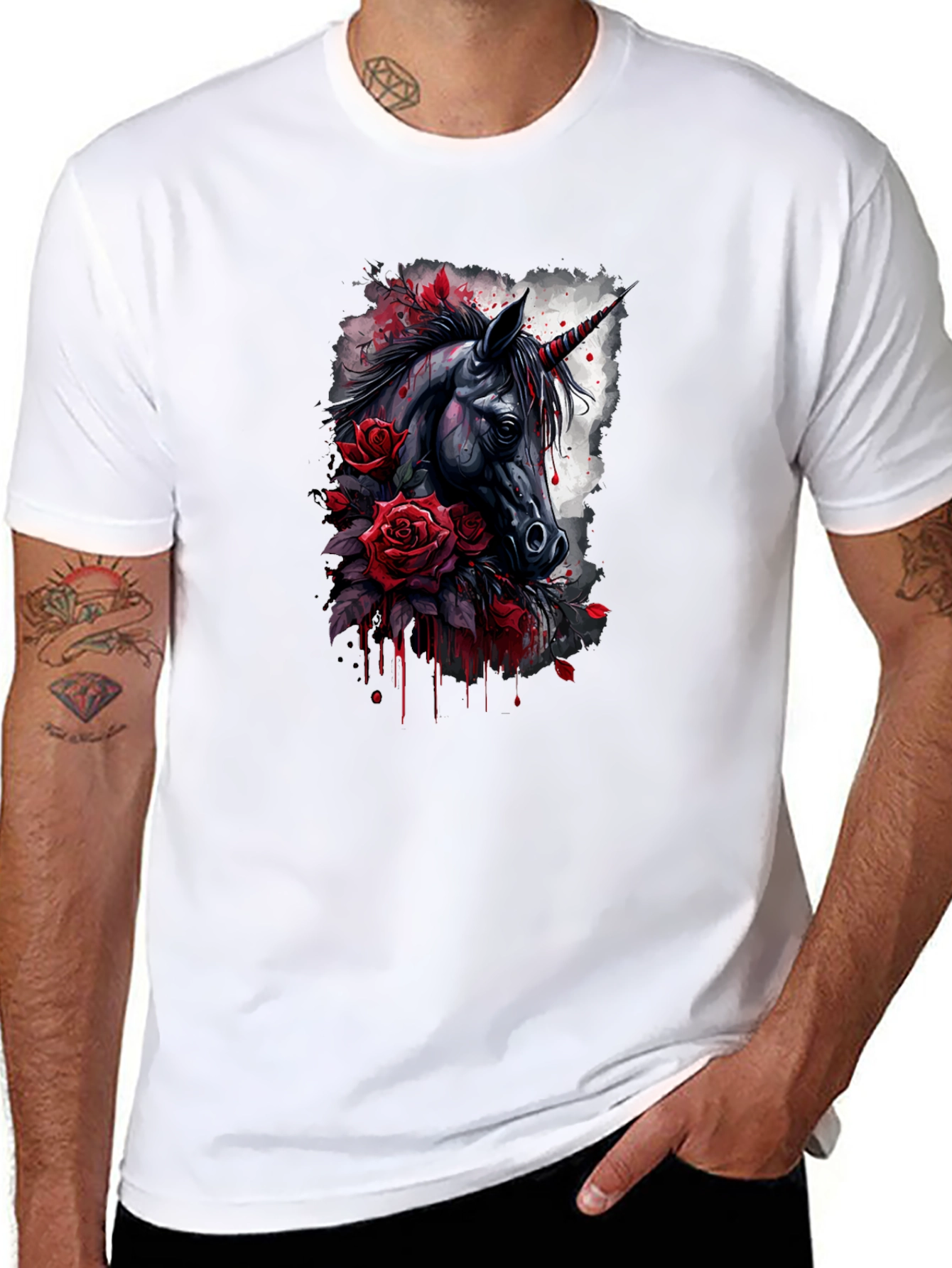 Unicorn & Roses Graphic Black T-Shirt