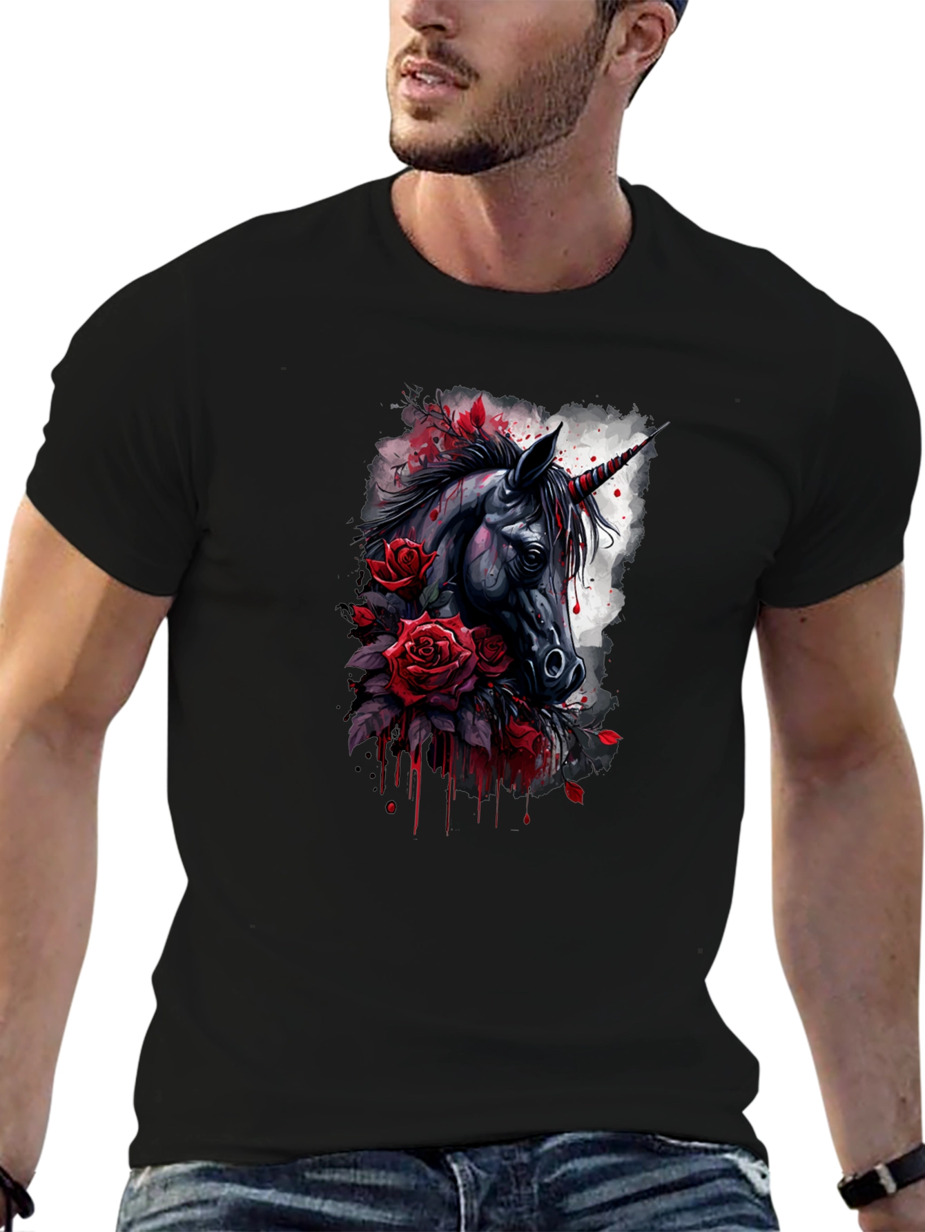 Unicorn & Roses Graphic Black T-Shirt