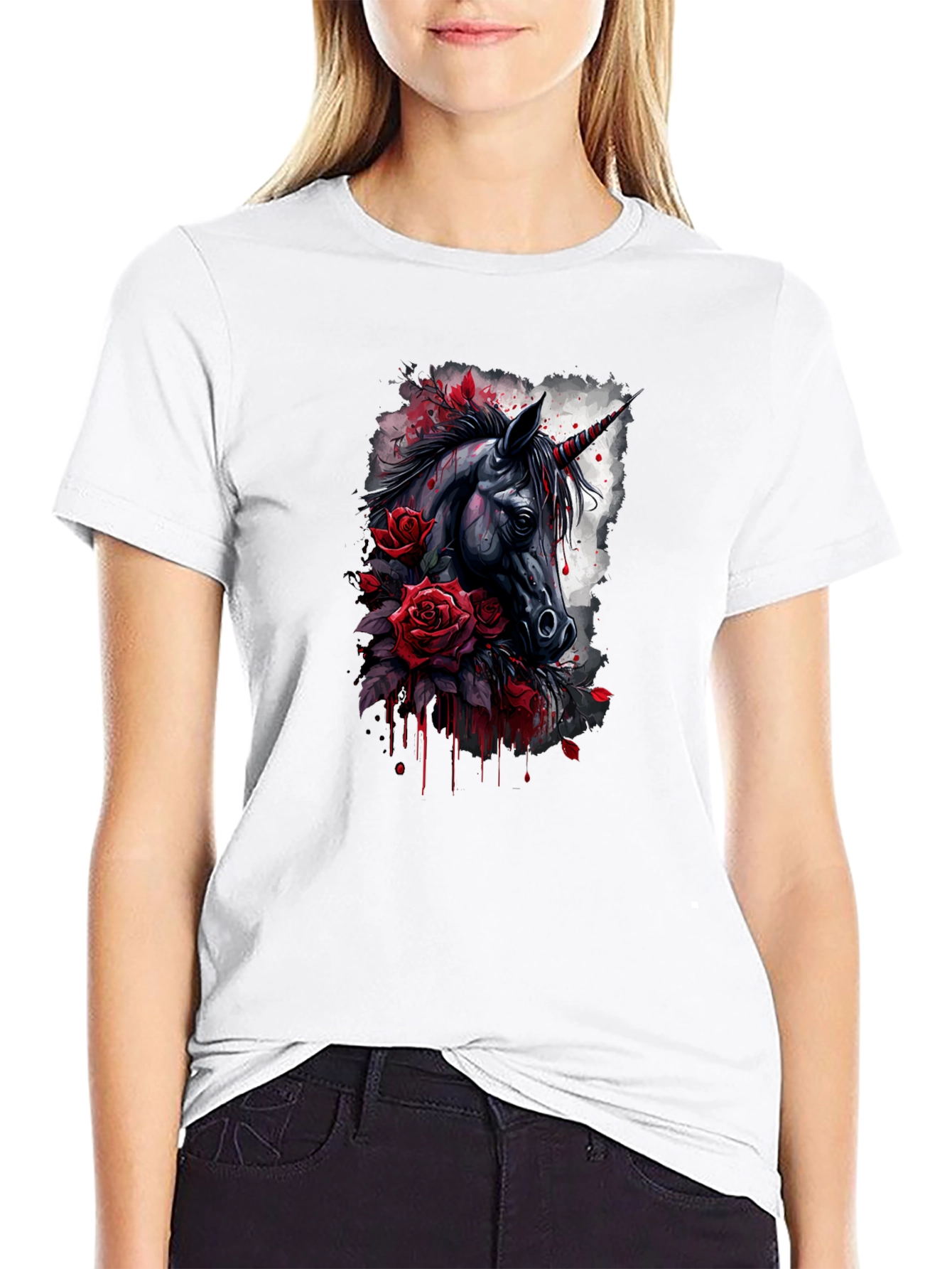 Unicorn & Roses Graphic Black T-Shirt