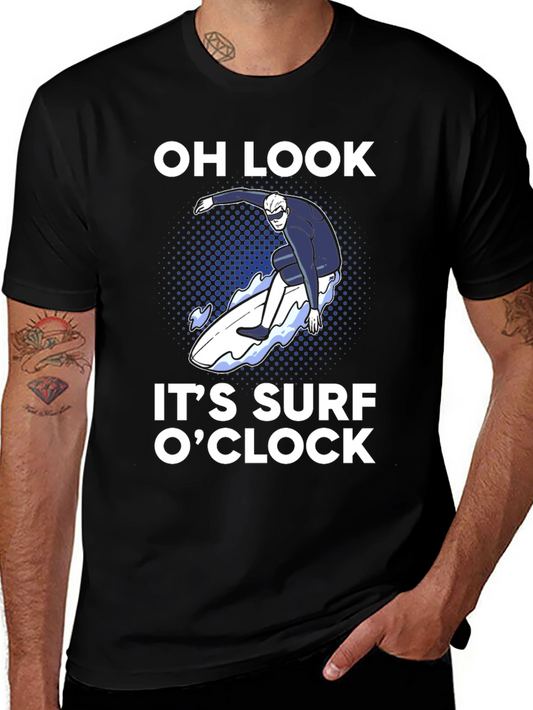 Surf OClock Graphic Tee - Mens Black Cotton T-Shirt