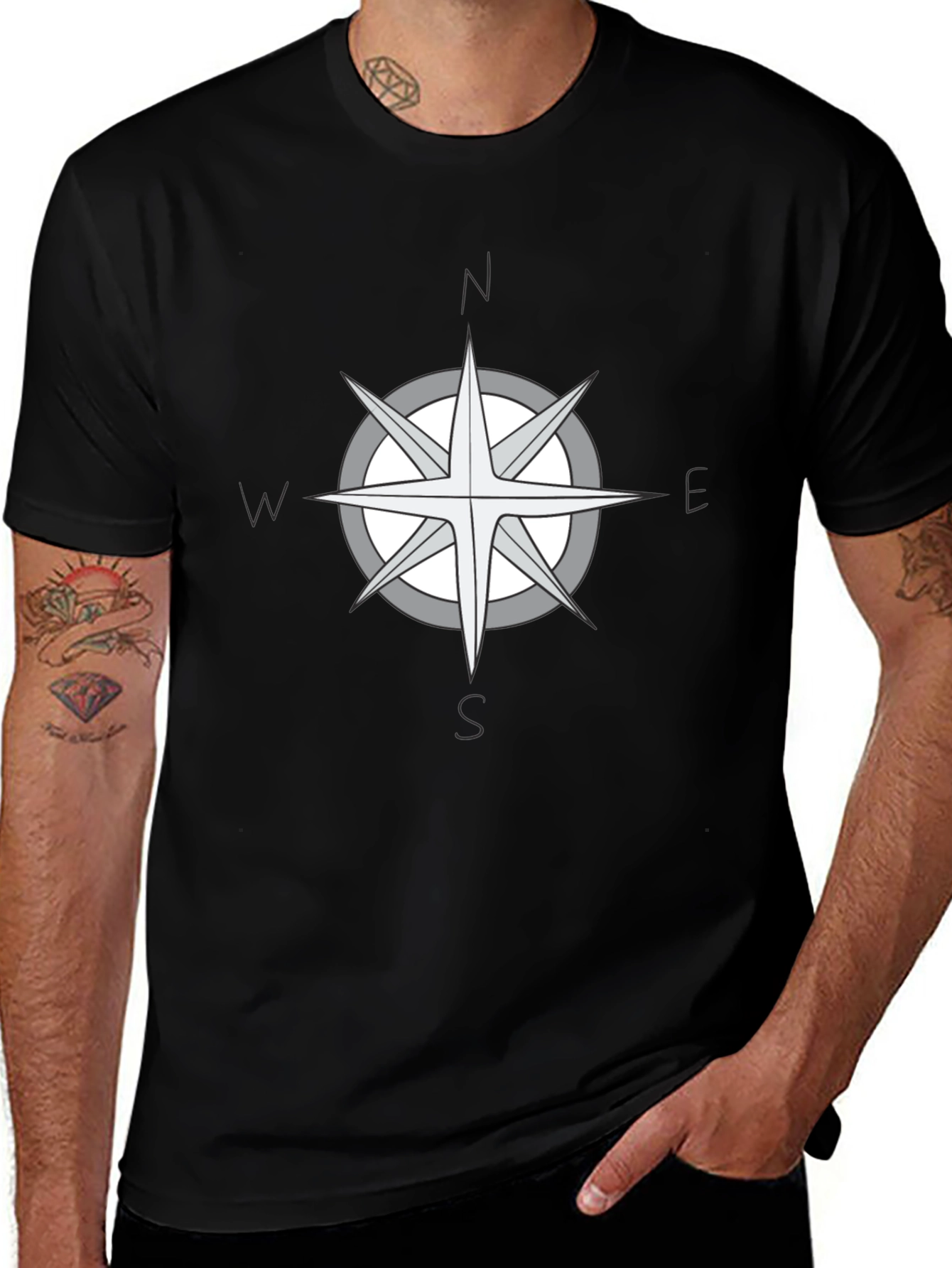 Compass Rose Graphic Black T-Shirt