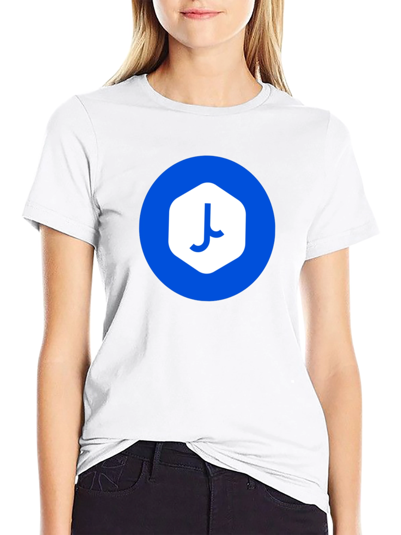 Modern Black T-Shirt with Abstract Blue Logo