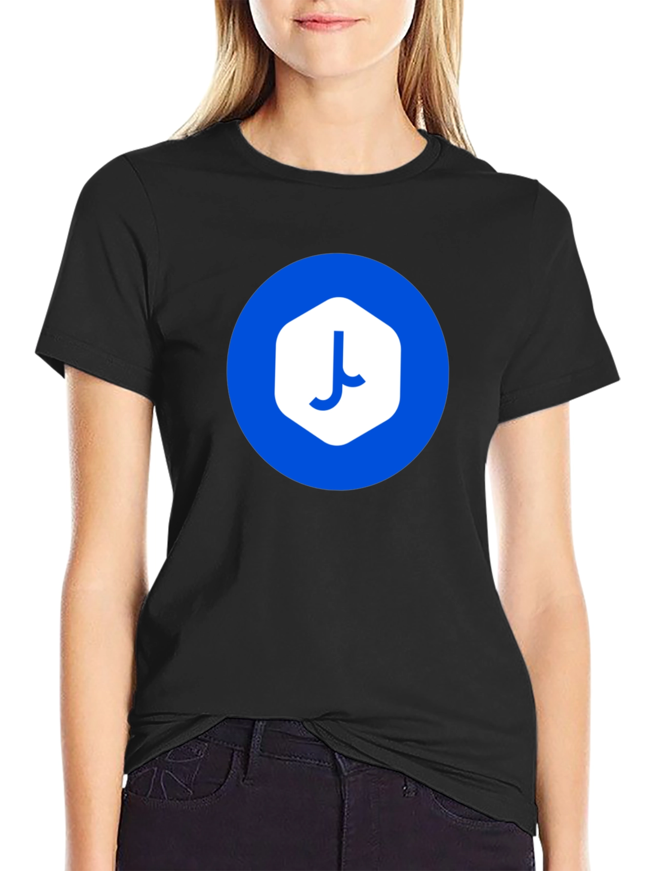 Modern Black T-Shirt with Abstract Blue Logo