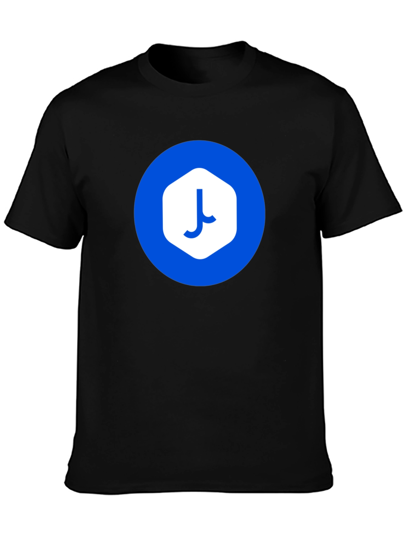 Modern Black T-Shirt with Abstract Blue Logo