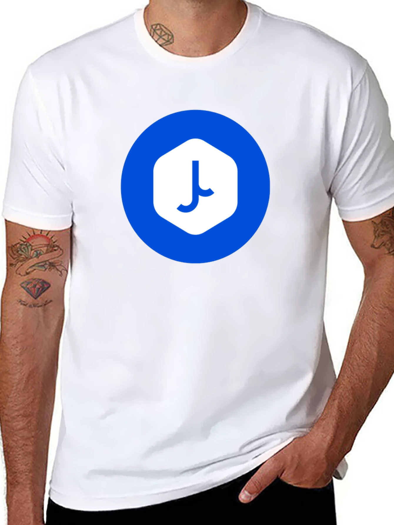 Modern Black T-Shirt with Abstract Blue Logo