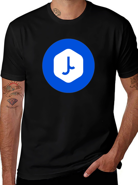 Modern Black T-Shirt with Abstract Blue Logo
