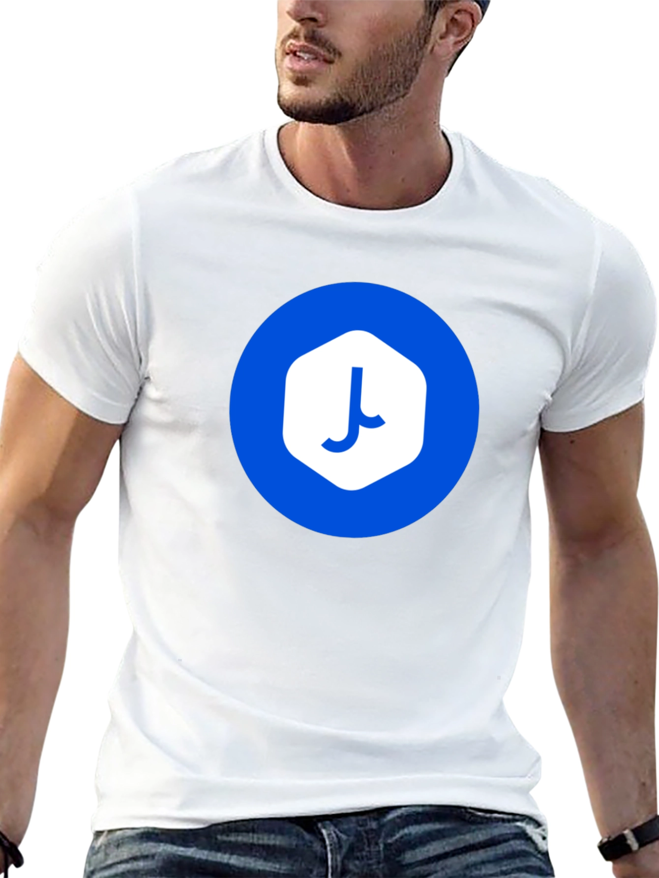 Modern Black T-Shirt with Abstract Blue Logo