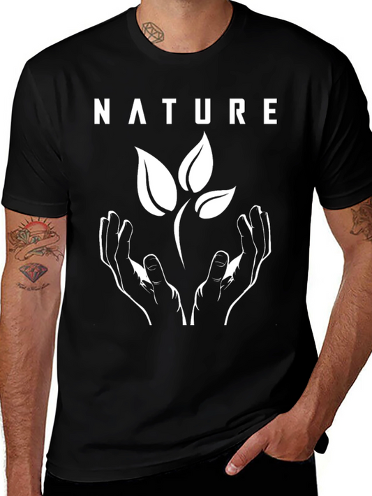 Nature T-Shirt - Hands Holding Plant - Black