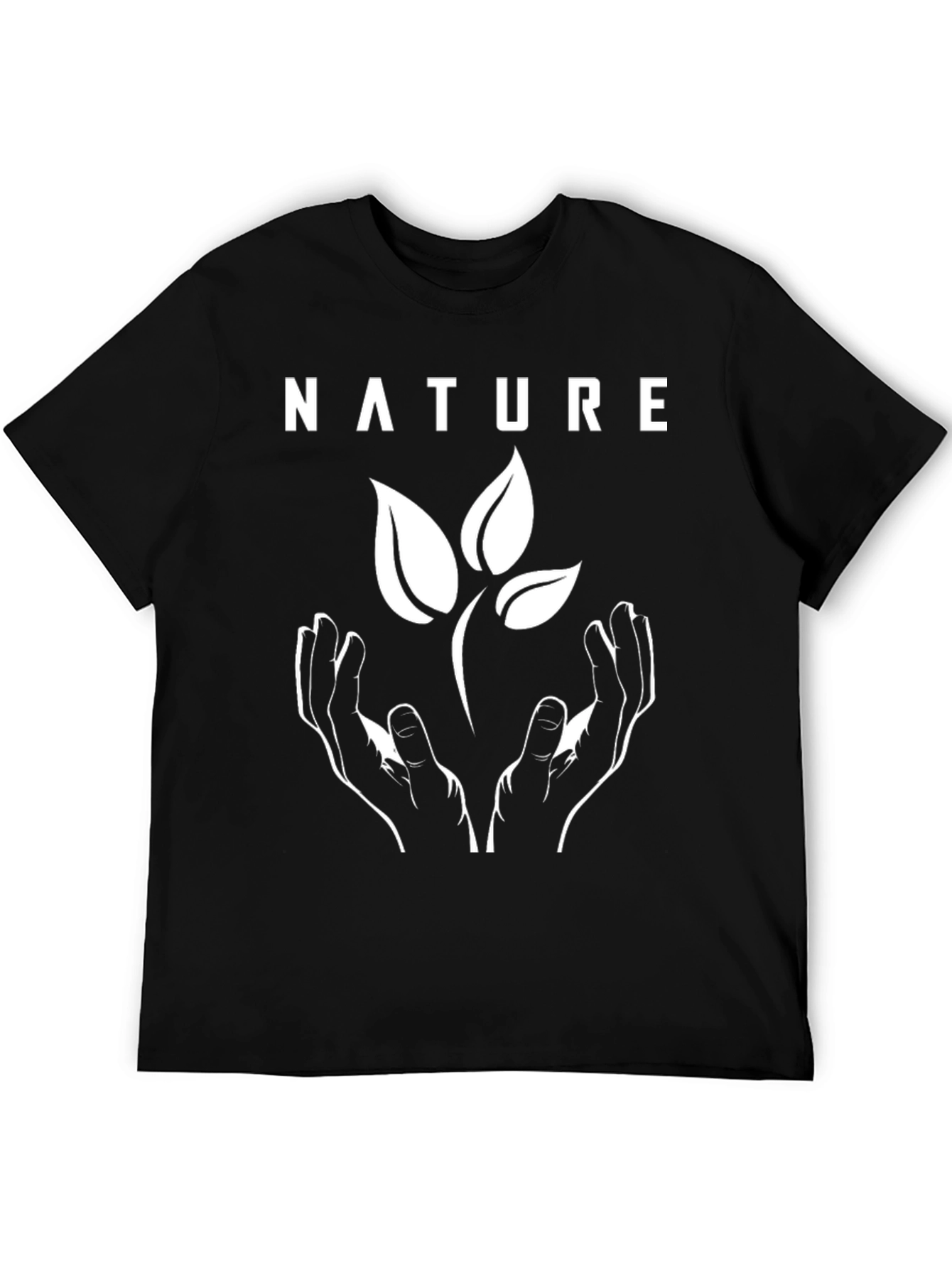 Nature T-Shirt - Hands Holding Plant - Black
