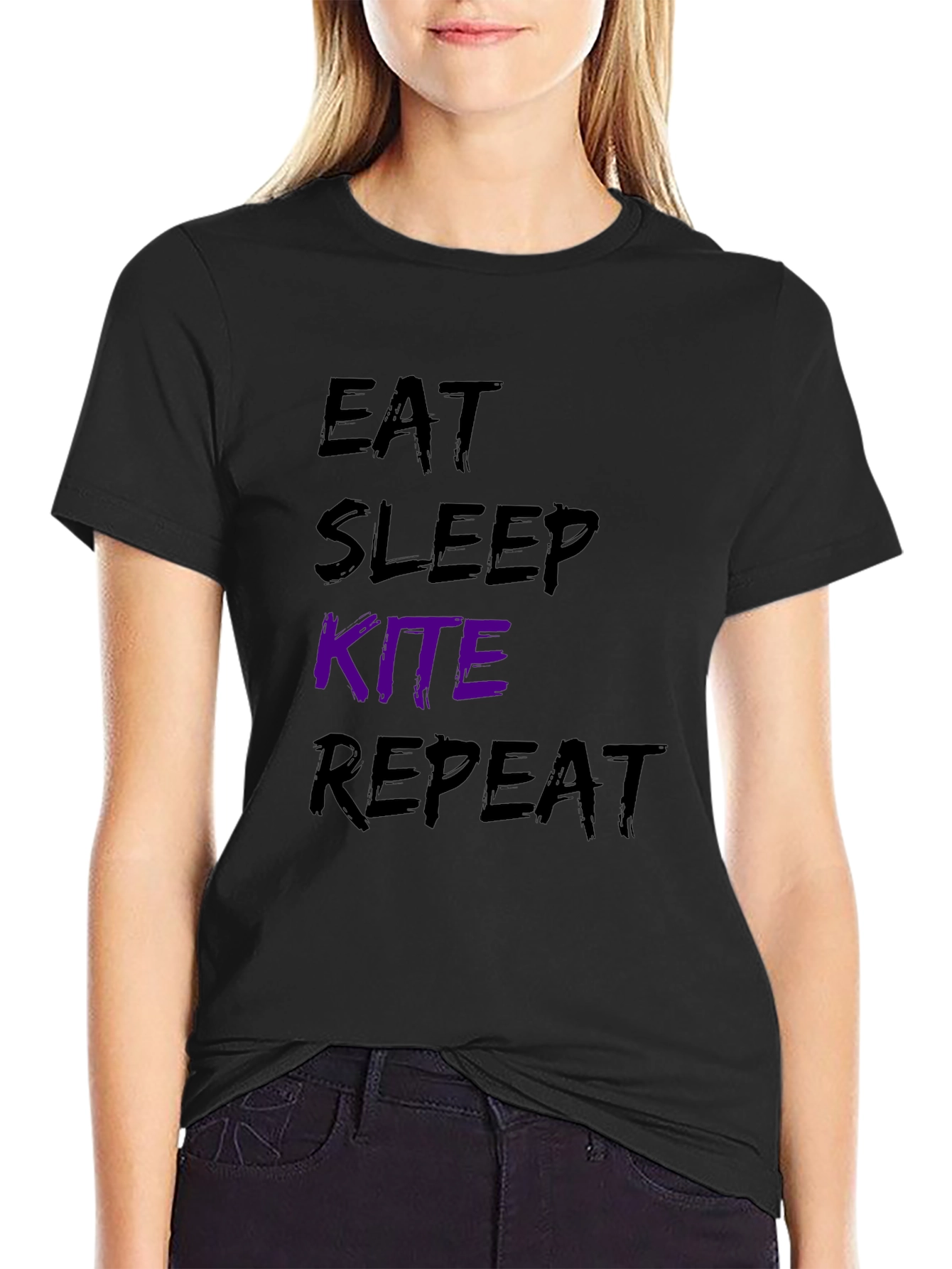 Eat Sleep Kite Repeat Black Graphic T-Shirt