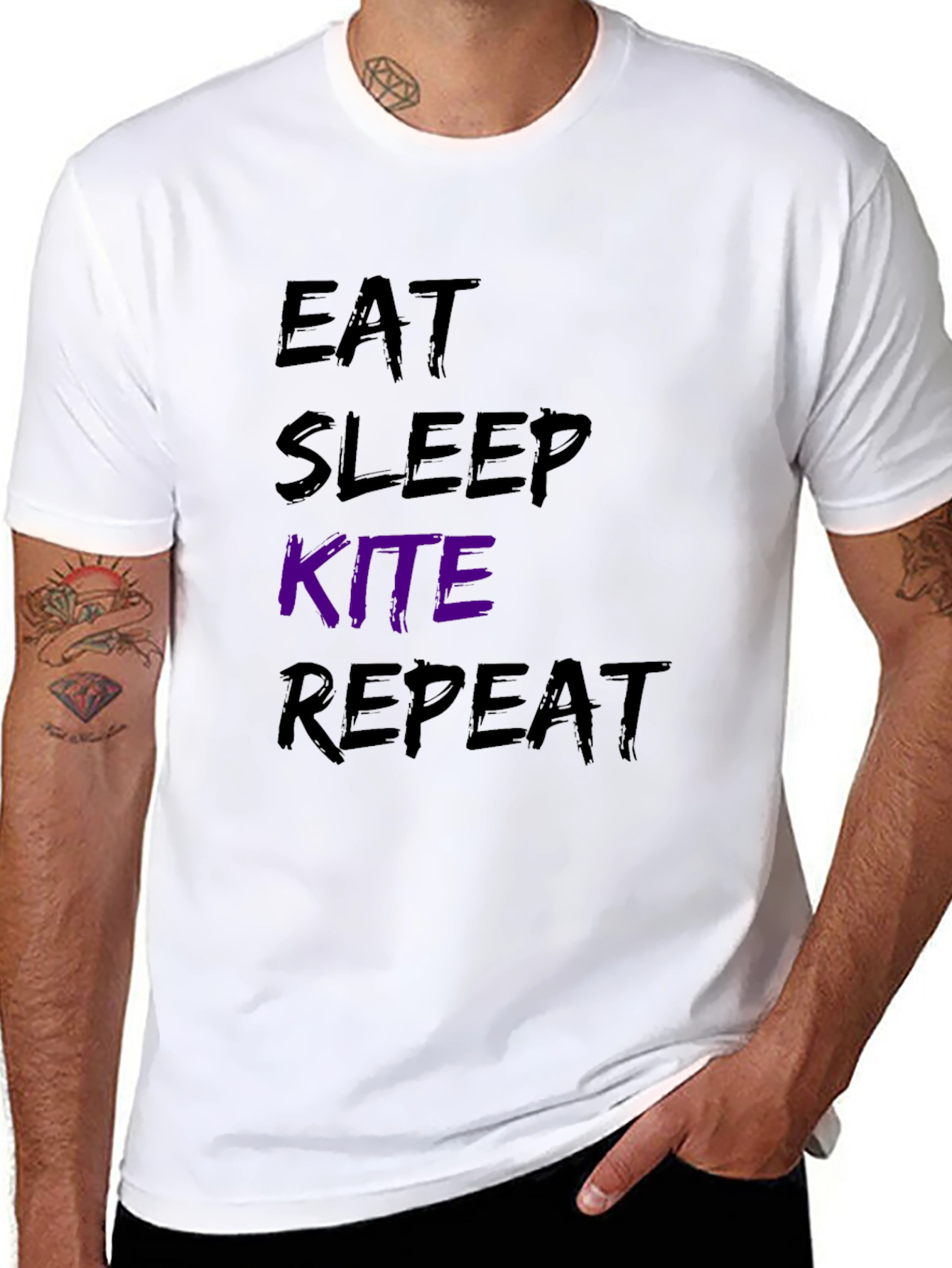 Eat Sleep Kite Repeat Black Graphic T-Shirt