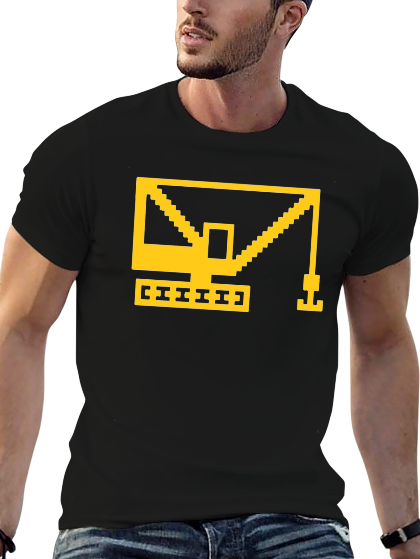 Retro 8-Bit Construction Crane Graphic T-Shirt